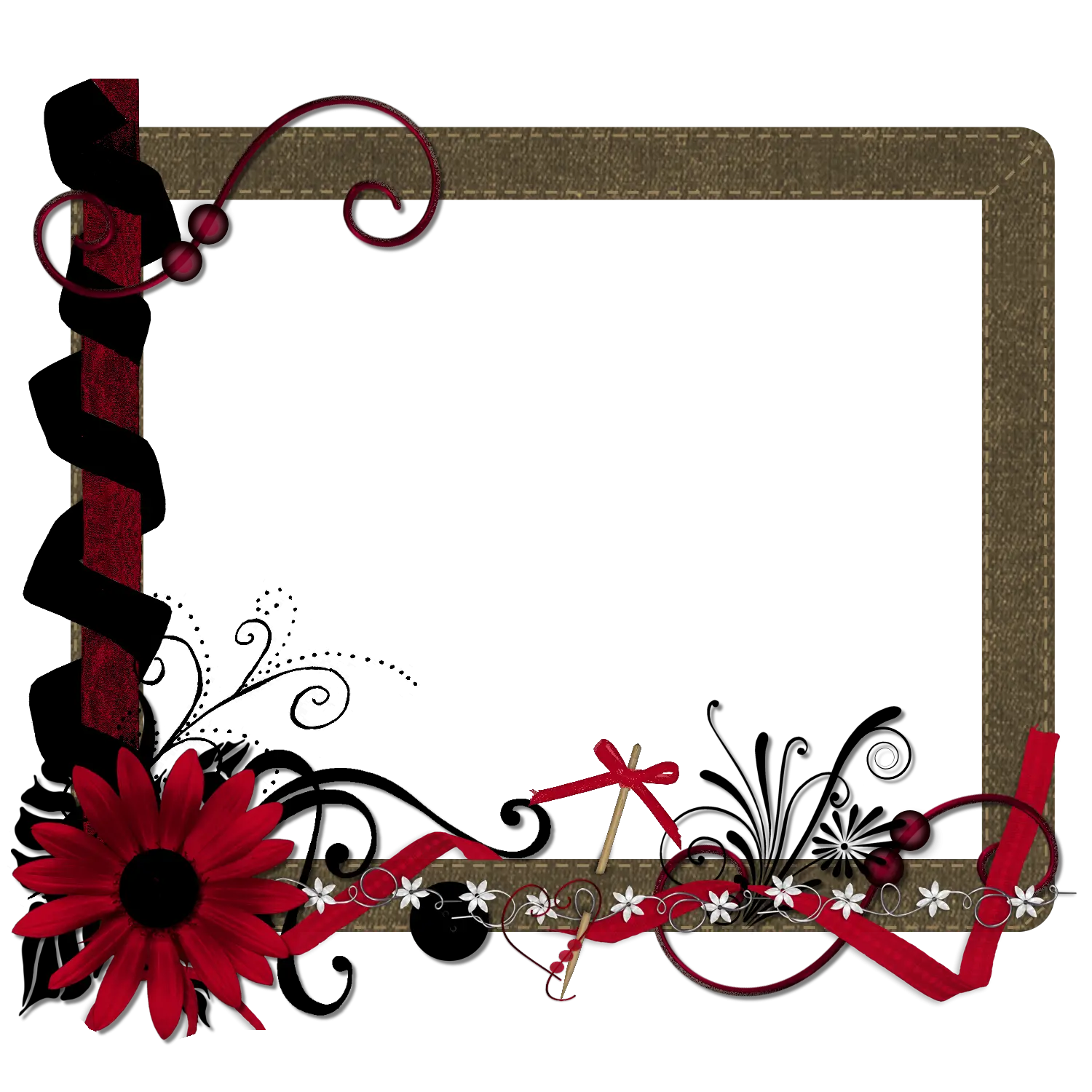 Decorative Frame with Flowers and Ribbons