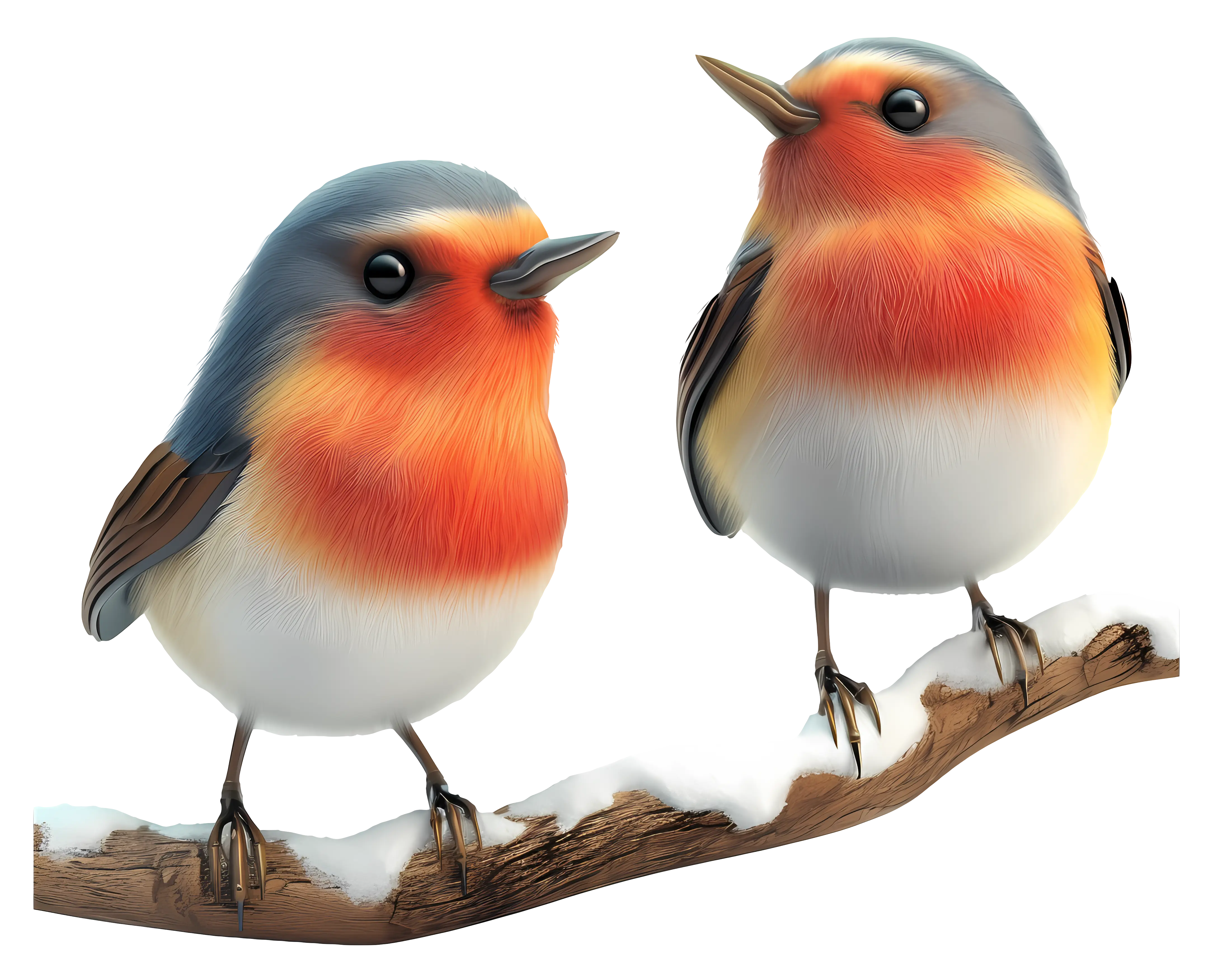 Colorful Robins Perched on a Snowy Branch
