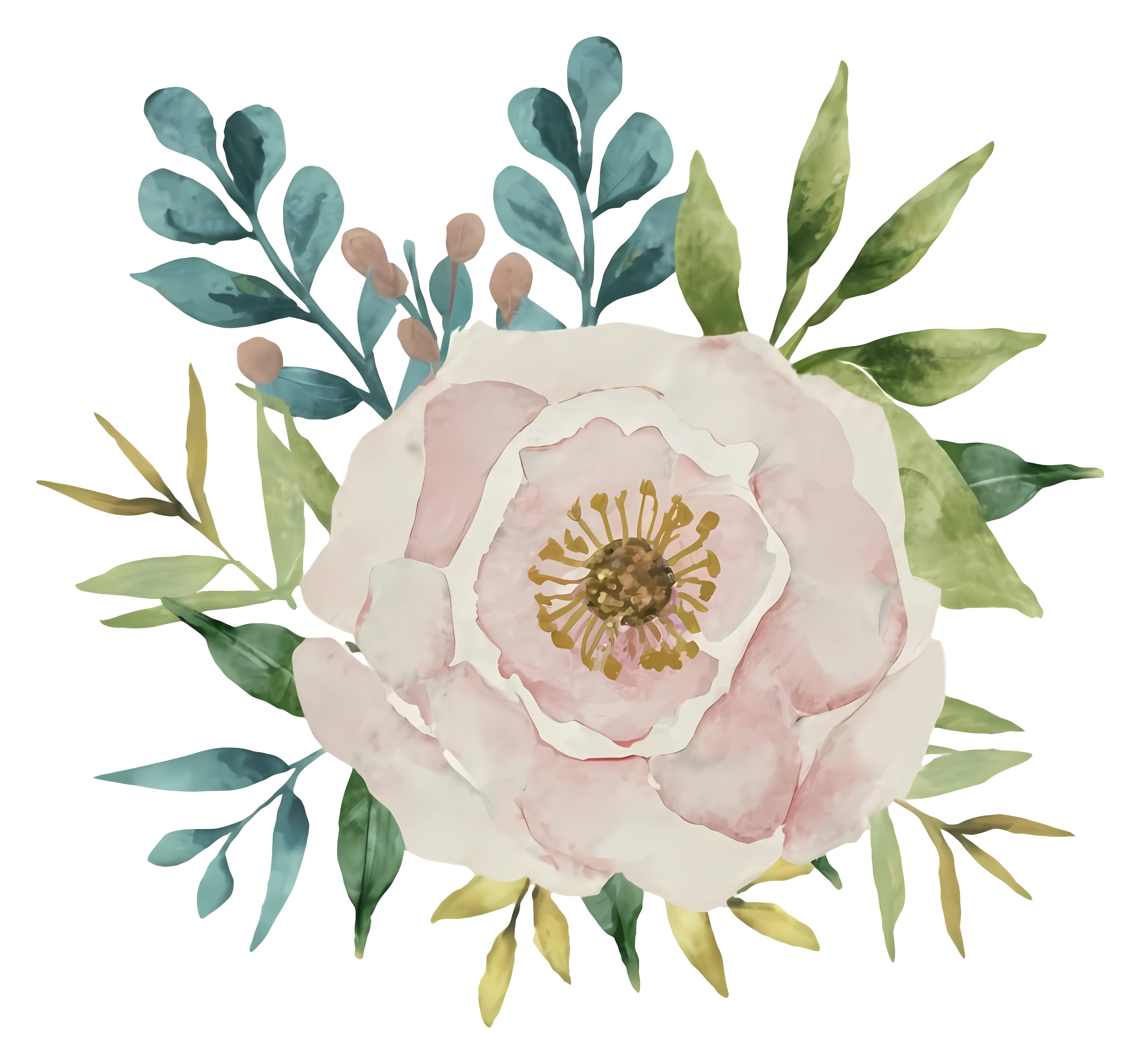 Pink Floral Watercolor Botanical Art