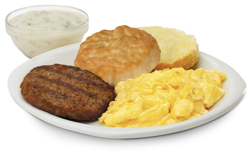 Delicious Breakfast Plate with Scrambled Eggs and Sausage