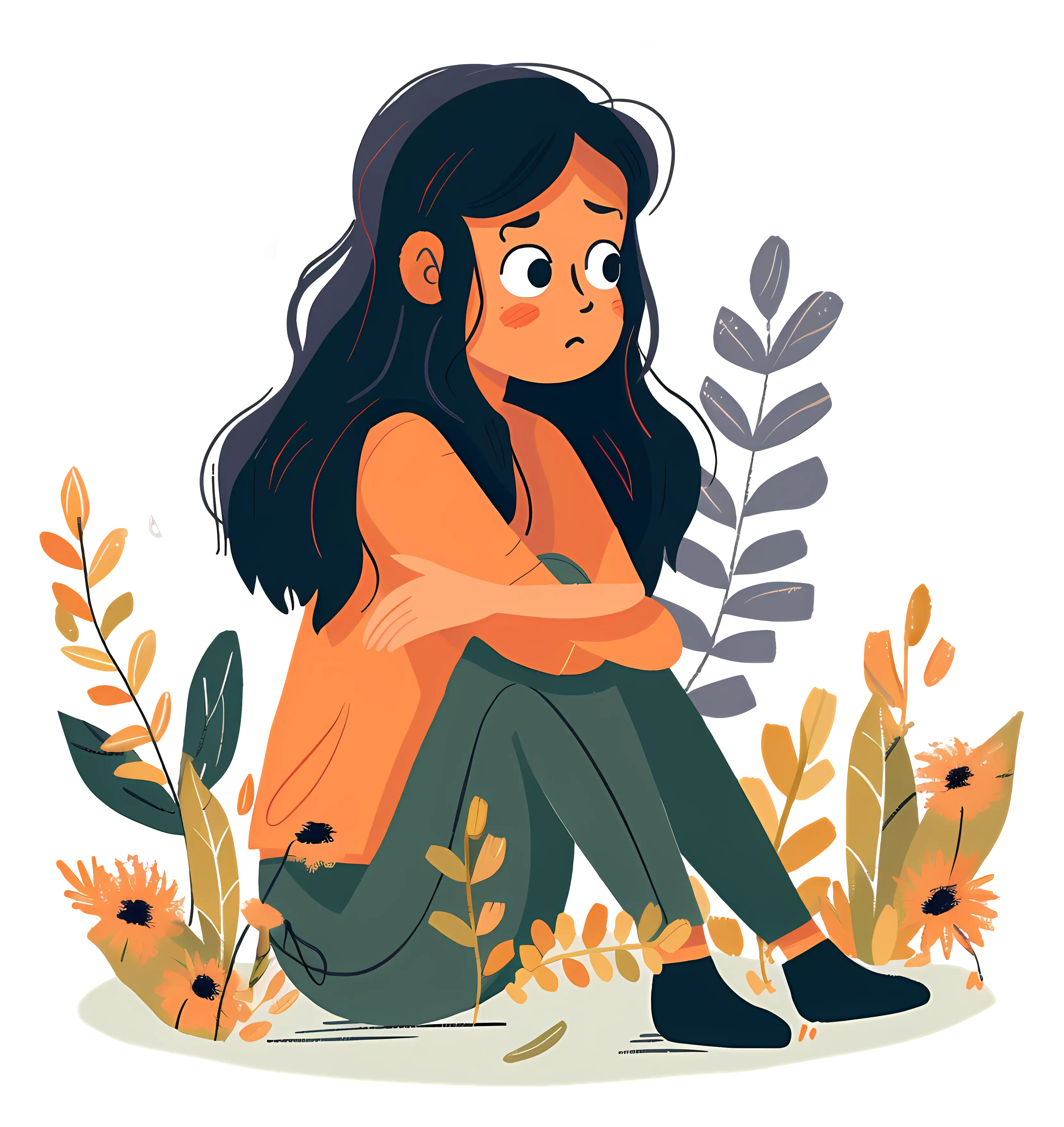 Worried Girl in Autumn Scenery