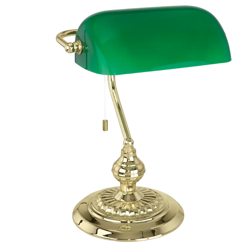 Green Banker Desk Lamp with Gold Base