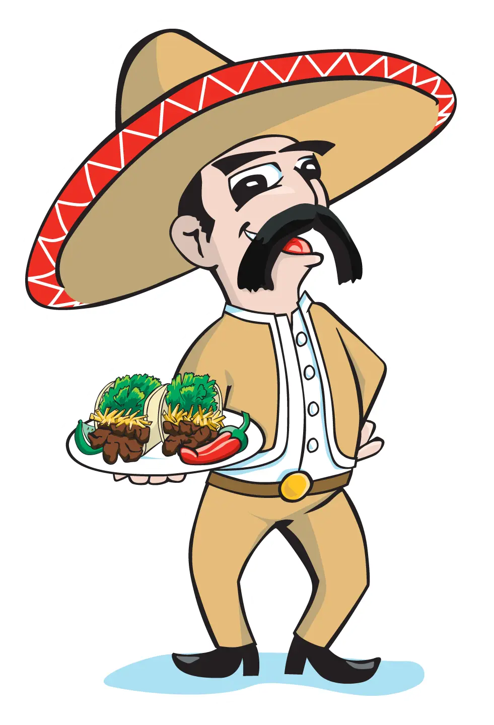 Cartoon Mexican Man with Food