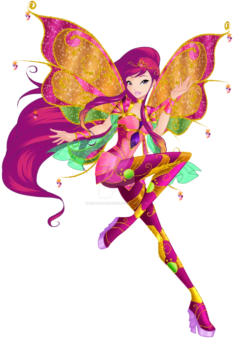 Fairy Illustration in Golden Costume with Pink Accents