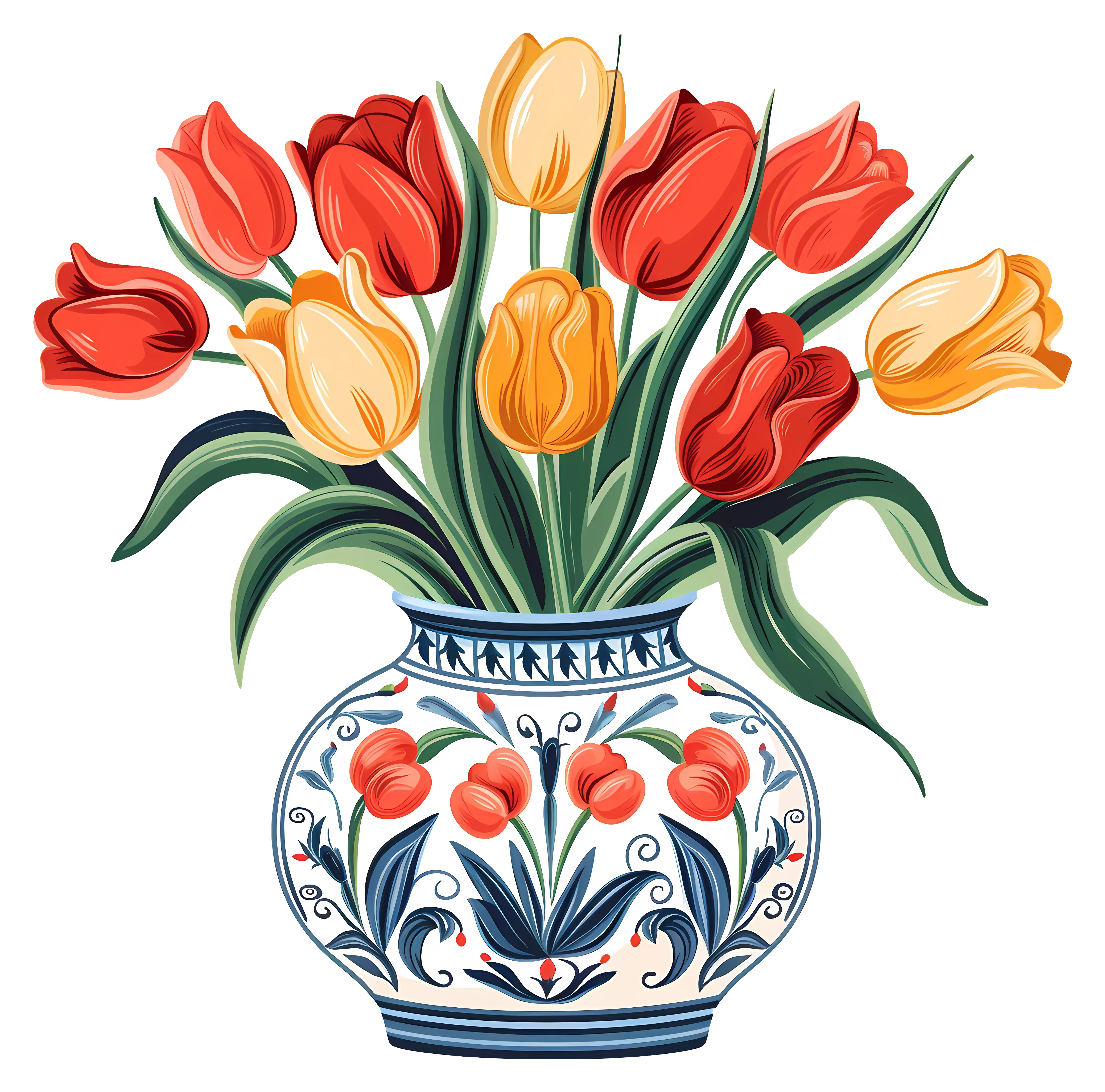 Vase with Colorful Tulips