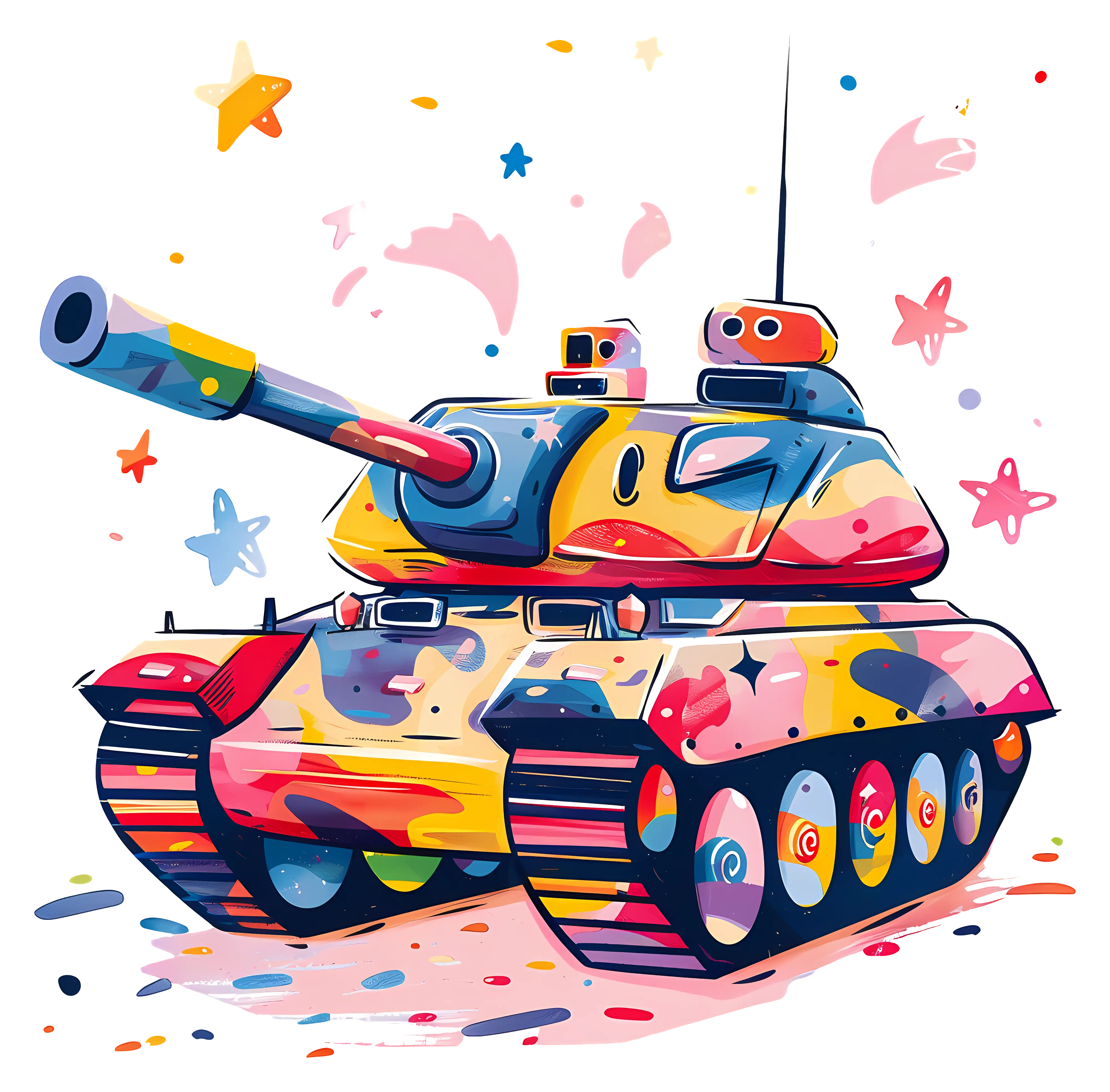 Colorful Cartoon Tank with Paint Splash Design