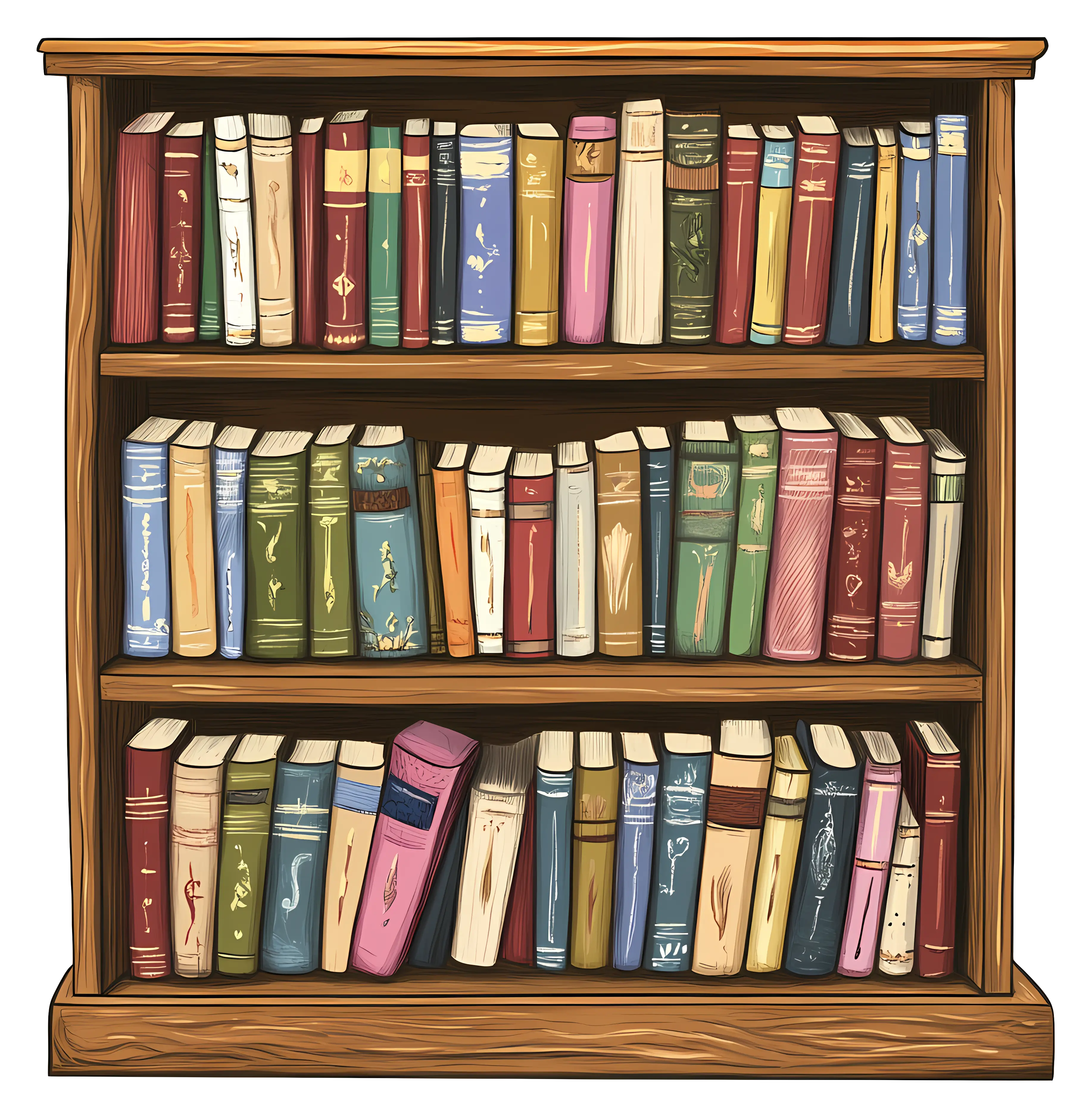 Colorful Books on Wooden Bookshelf