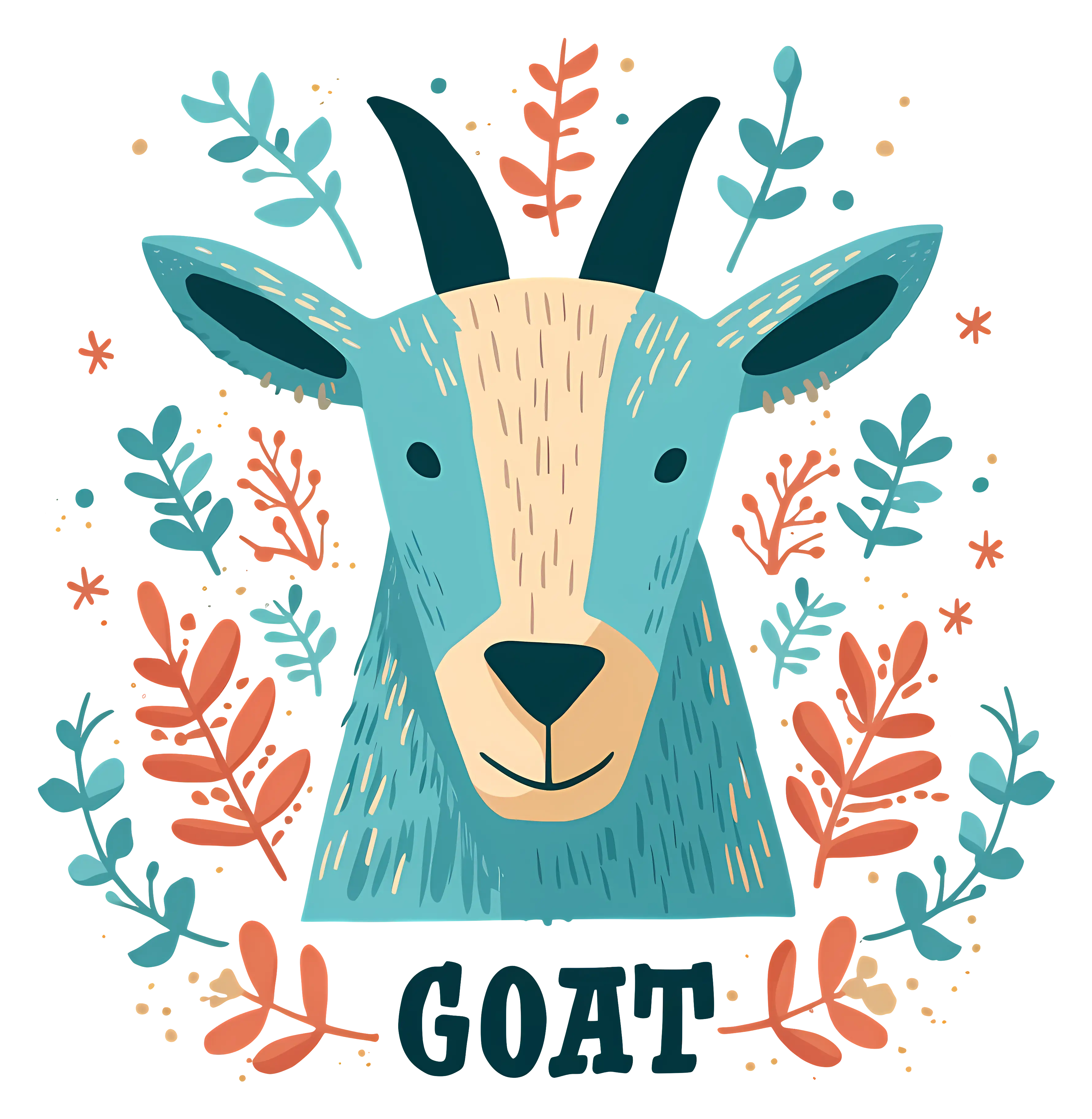 Colorful Goat Illustration with Nature Elements