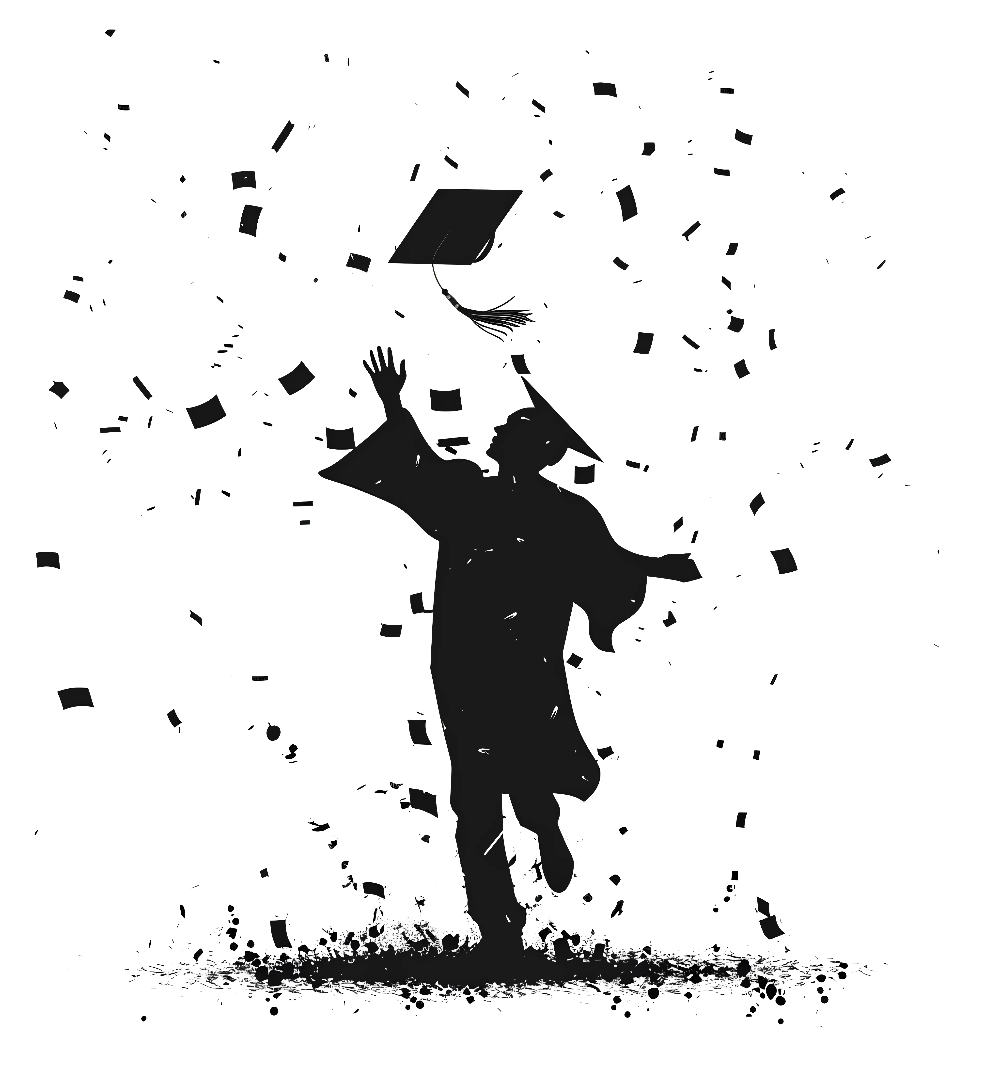 Graduation Silhouette with Cap and Confetti