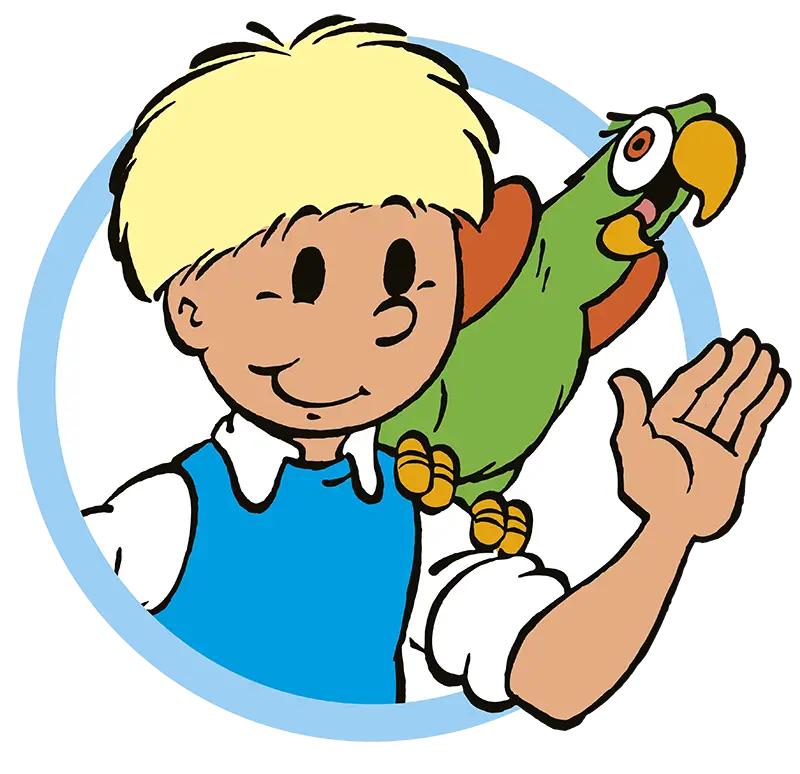 Boy with Parrot Cartoon Illustration
