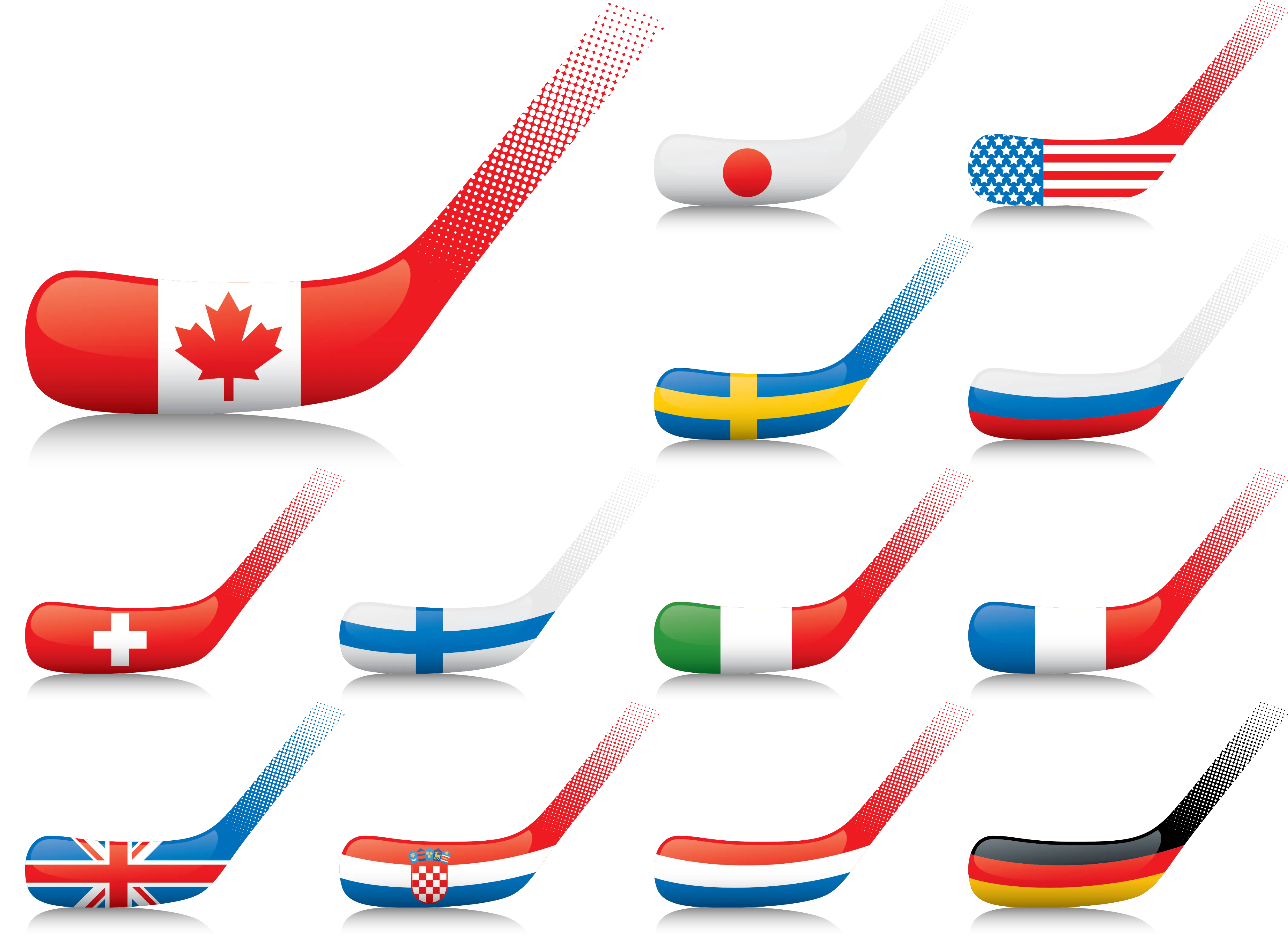 Hockey Sticks with Country Flags