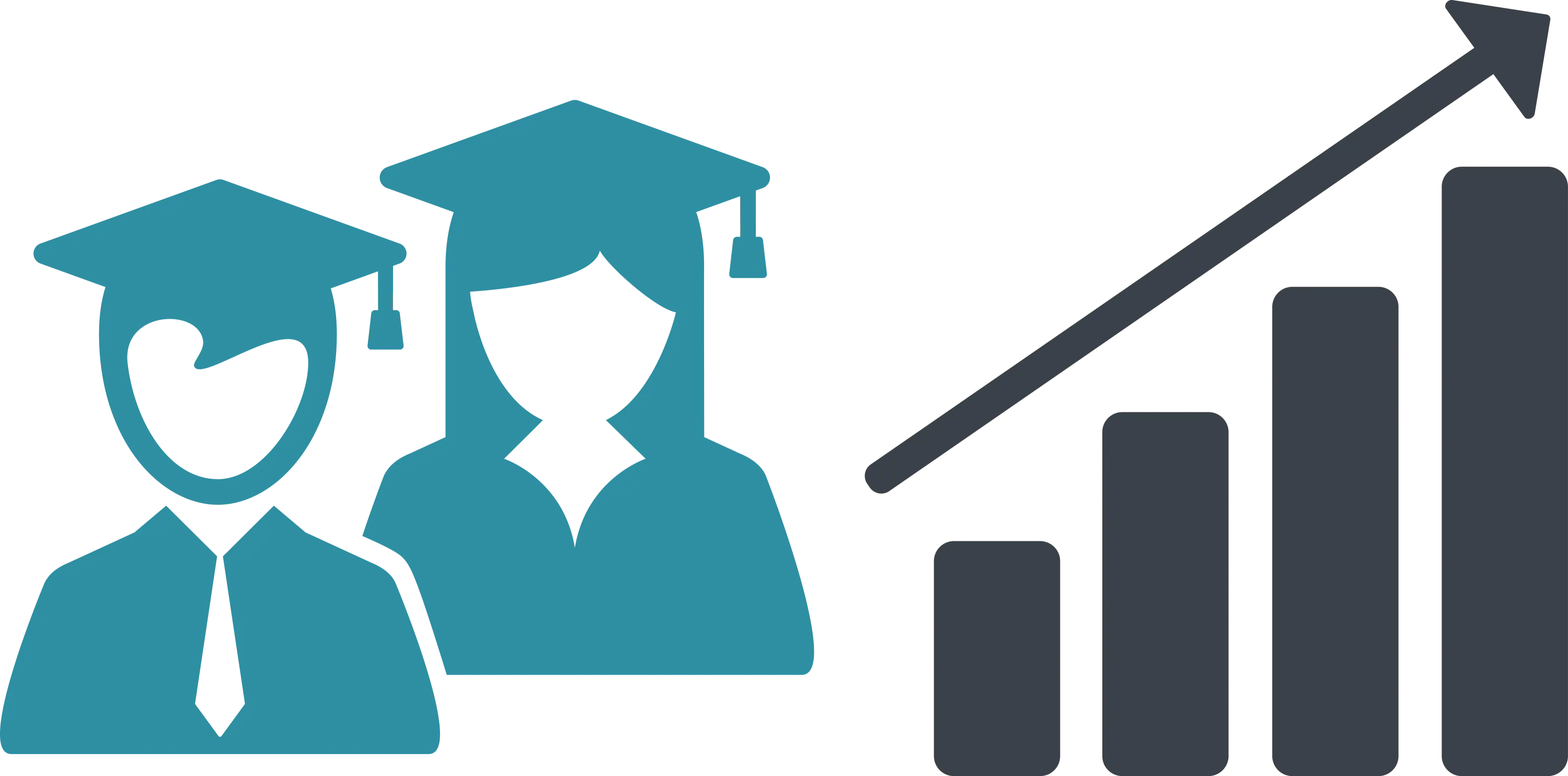 Graduates with Growth Chart in Flat Cartoon Style
