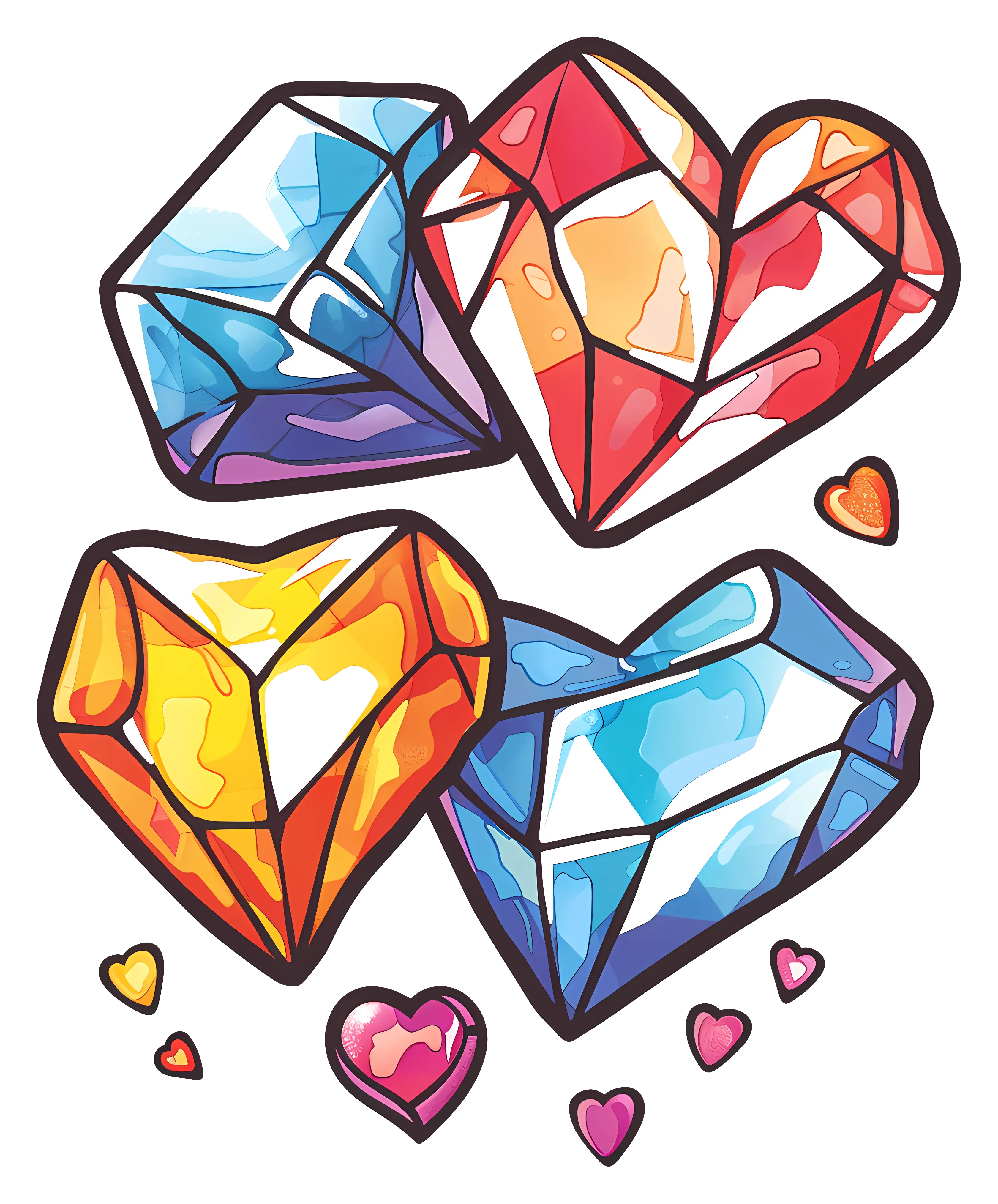 Colorful Gem-Shaped Hearts Illustration