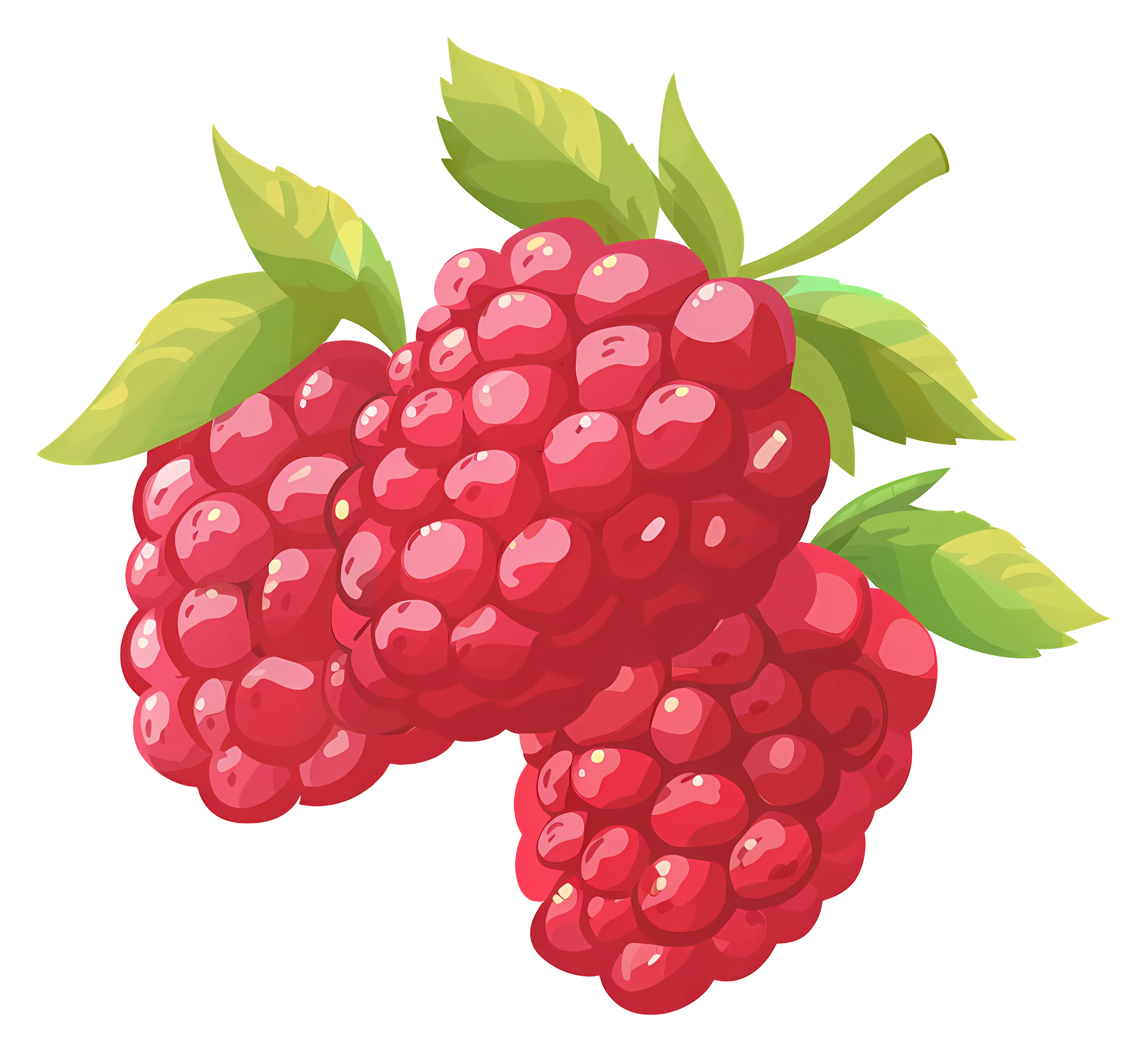 Red Raspberries with Fresh Green Leaves
