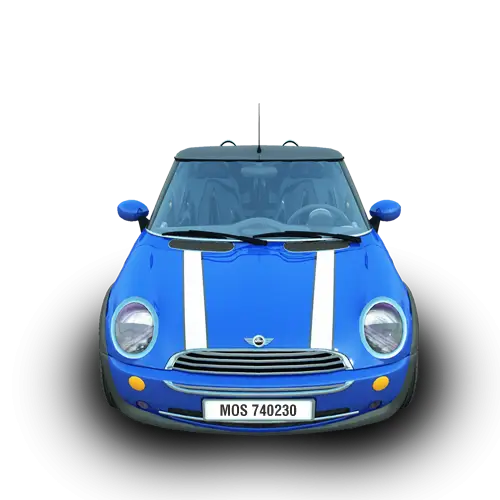 Blue Mini Cooper Front View