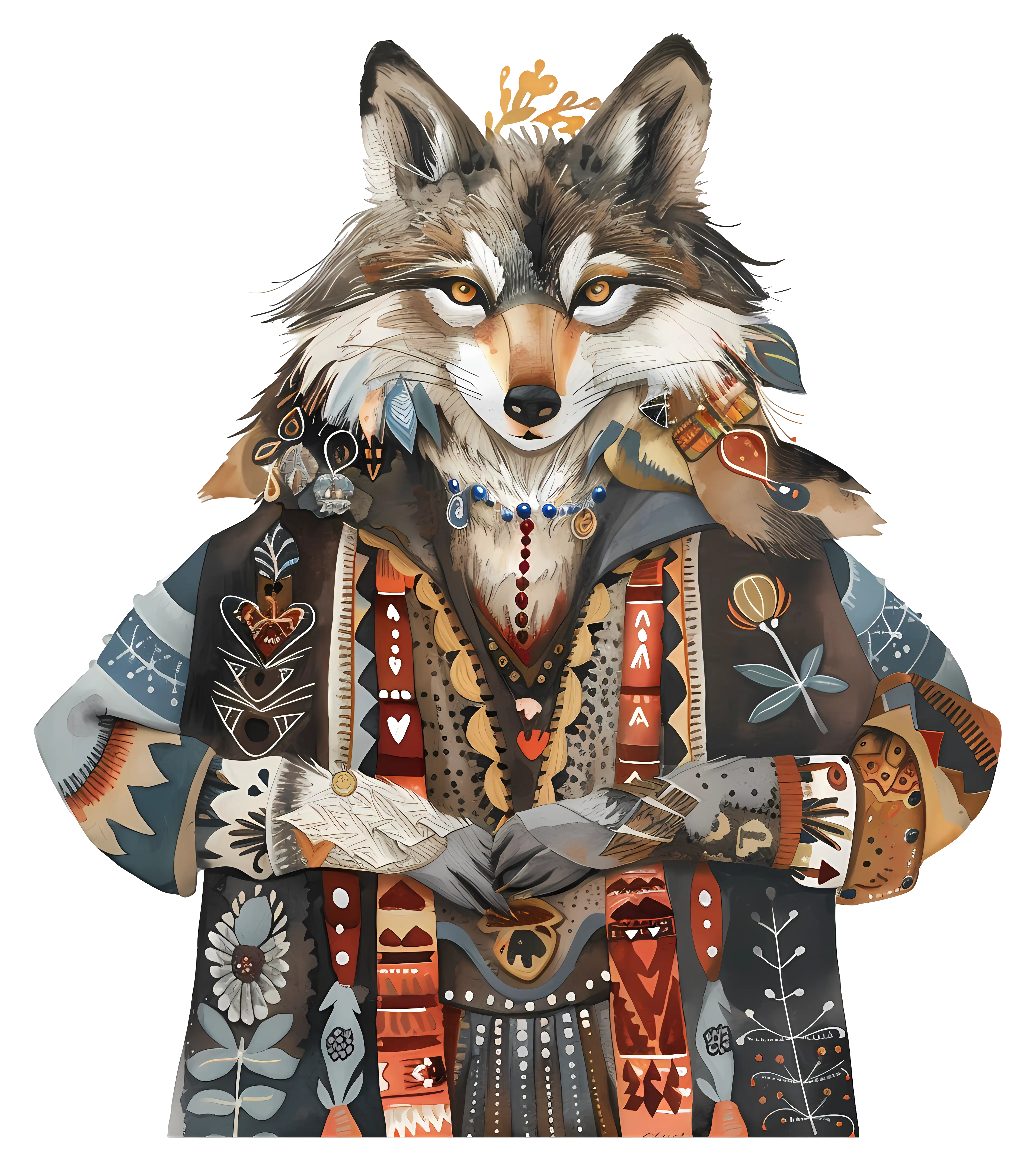 Wolf in Colorful Patterned Cloak