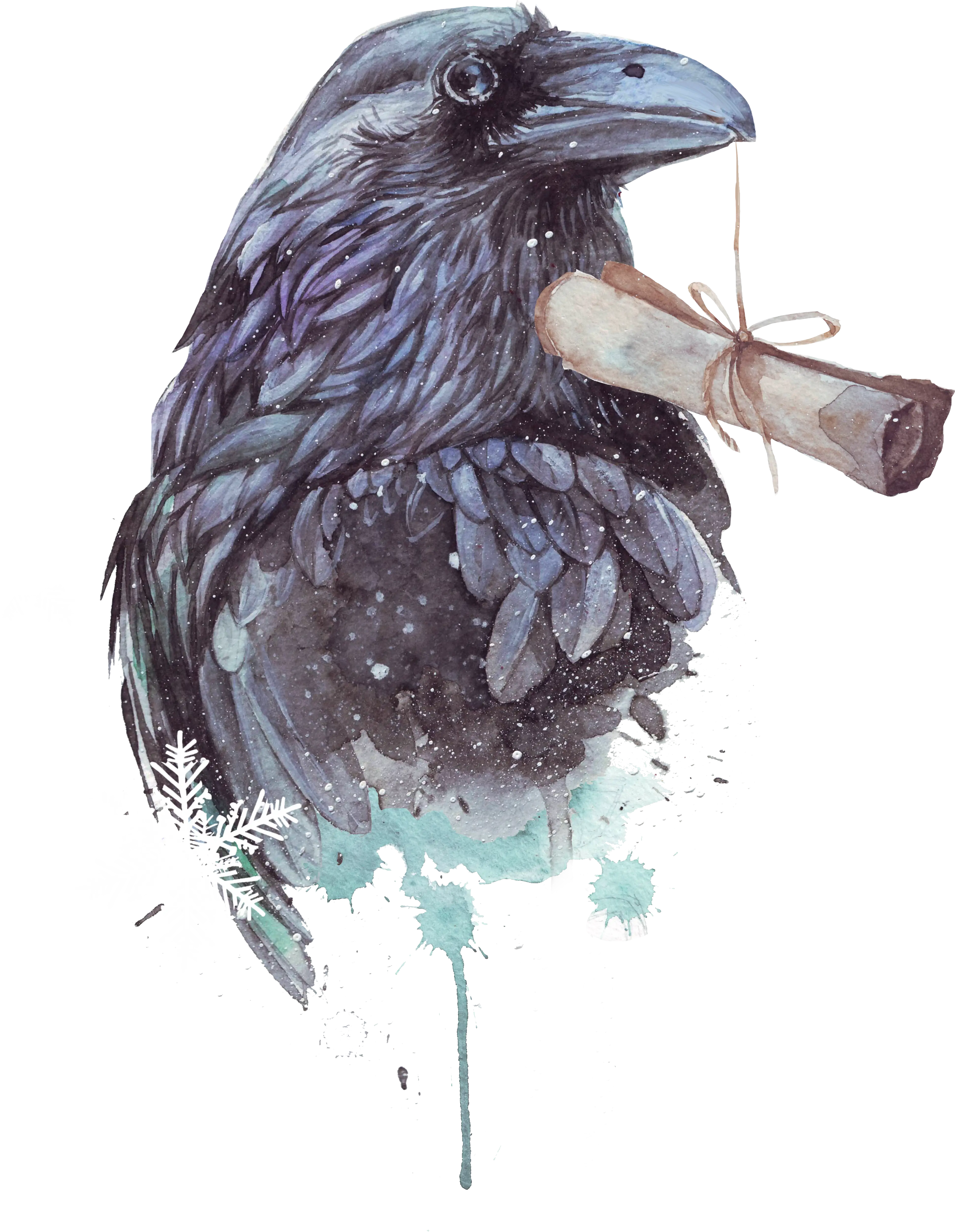 Raven Holding a Scroll in Its Beak