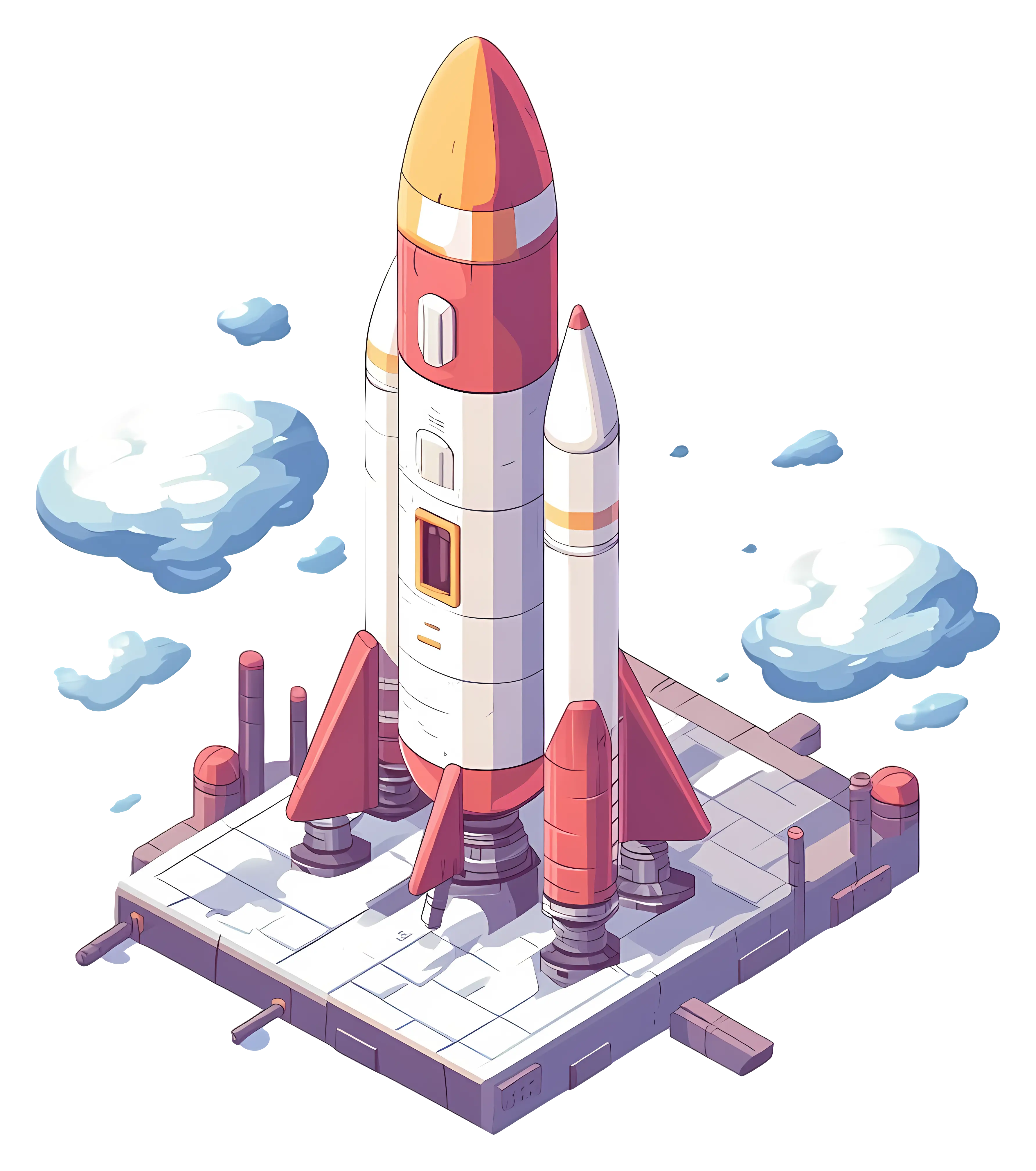 Rocket on Launchpad with Clouds