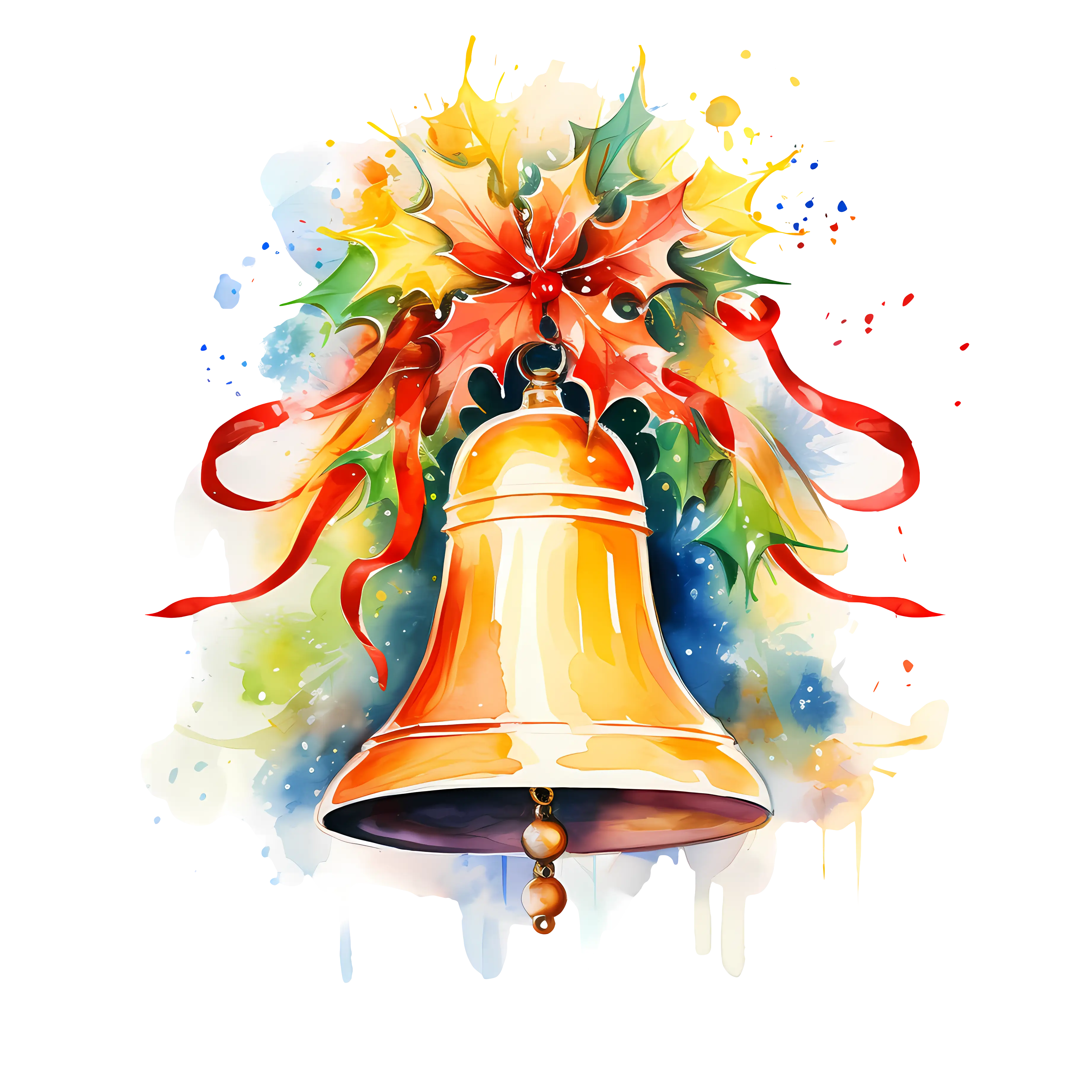 Festive Christmas Bell with Holly and Ribbons