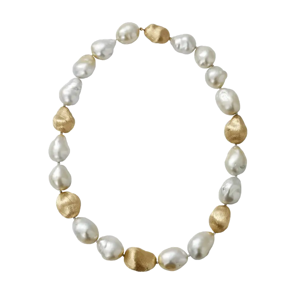 Pearl Necklace with Gold and White Beads