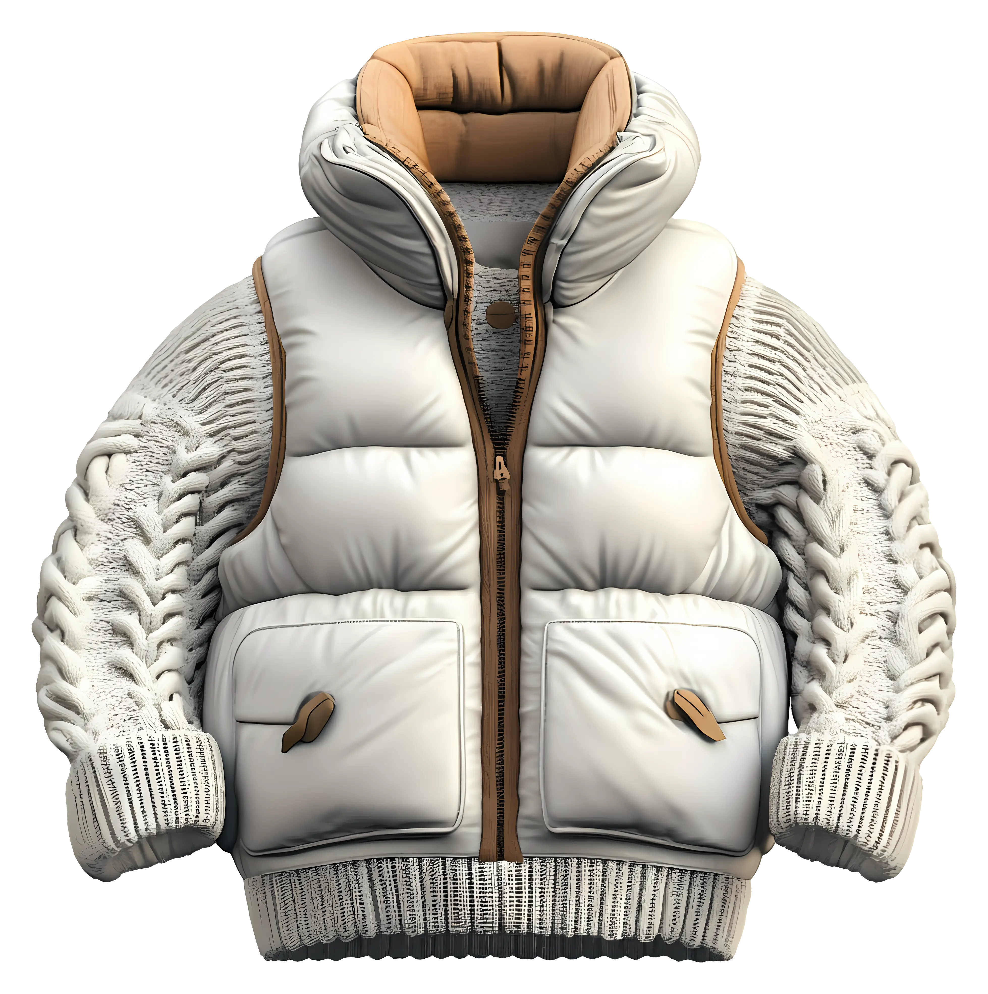 White Winter Jacket with Knitted Sleeves