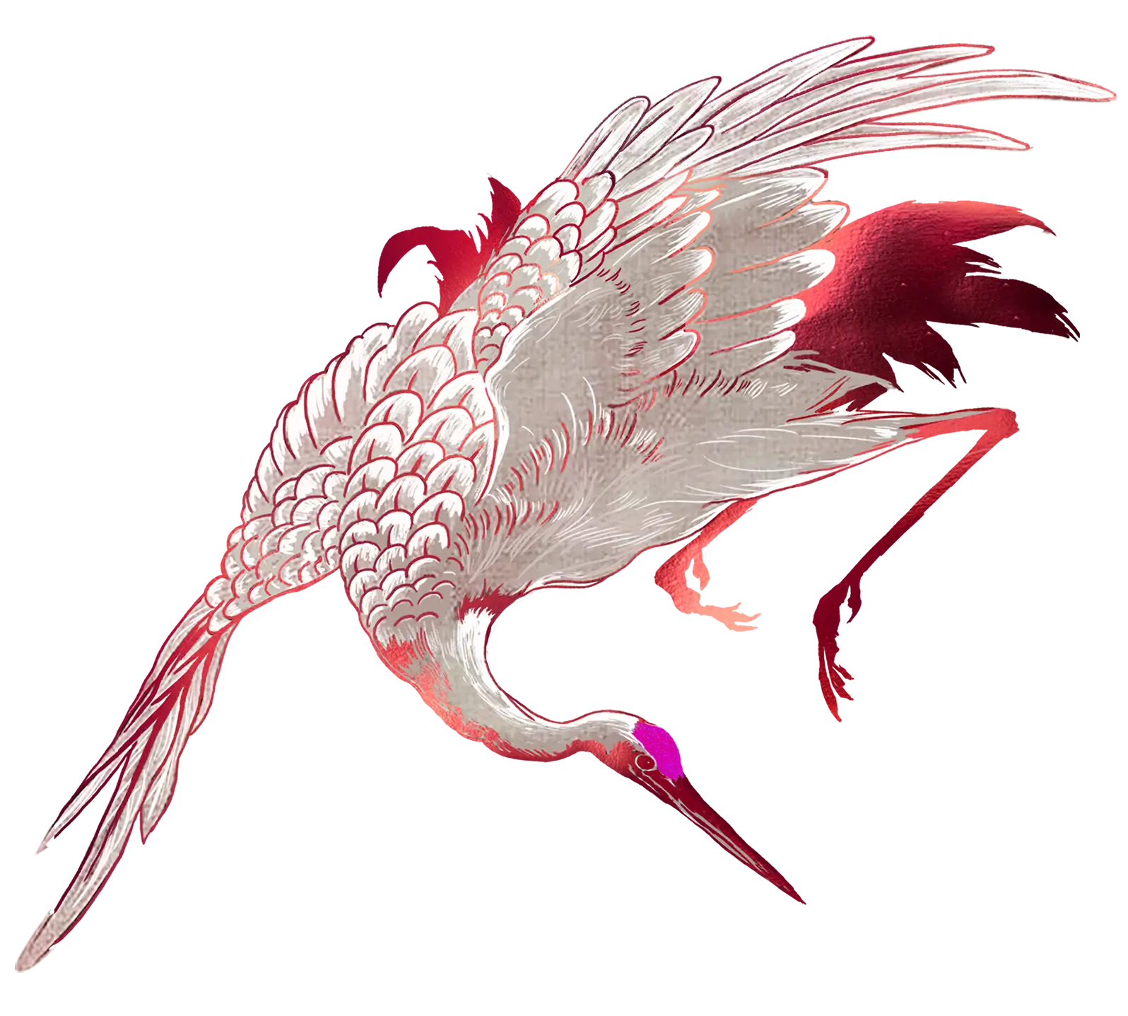 Flying Crane with Red Accents