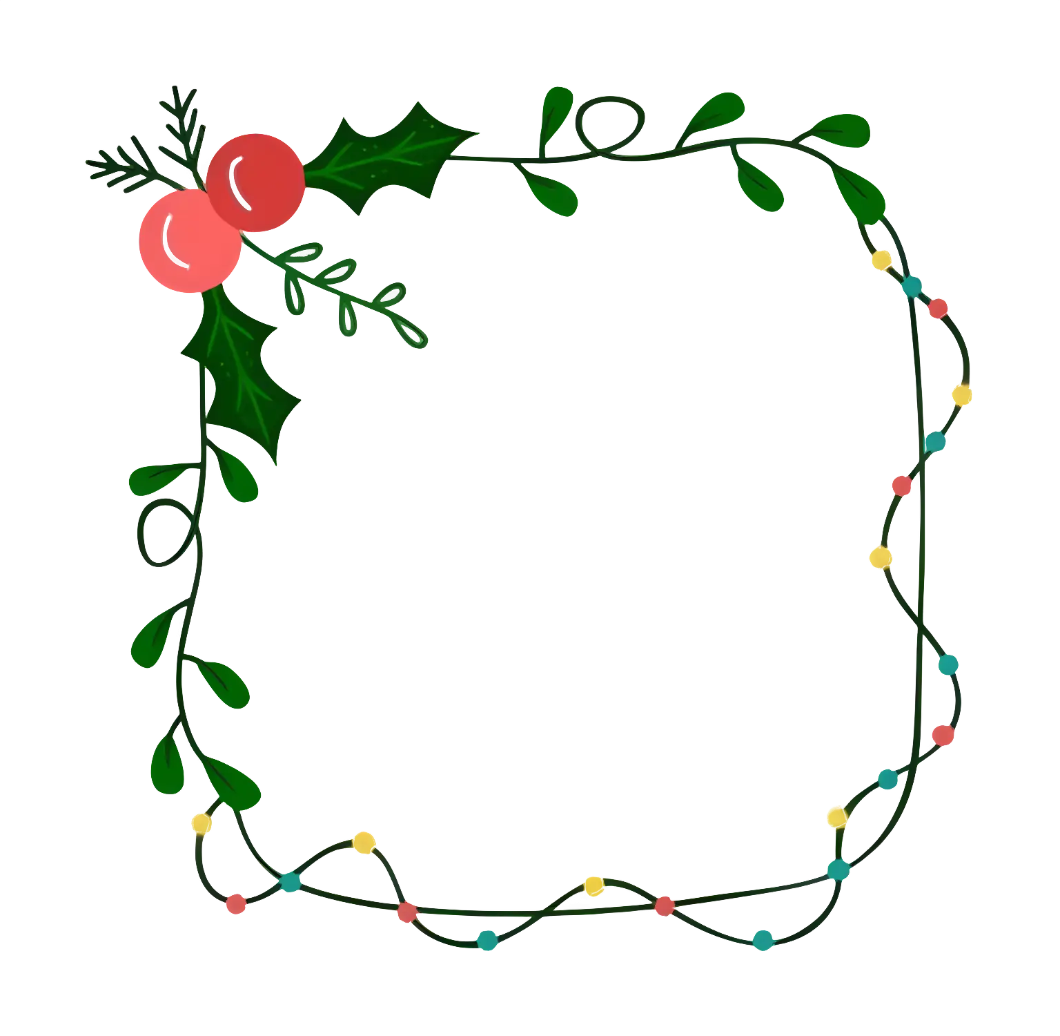 Christmas Holly Frame with Festive Lights