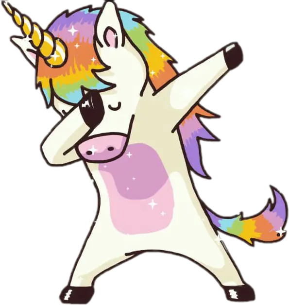 Cartoon Unicorn Dabbing with Rainbow Mane
