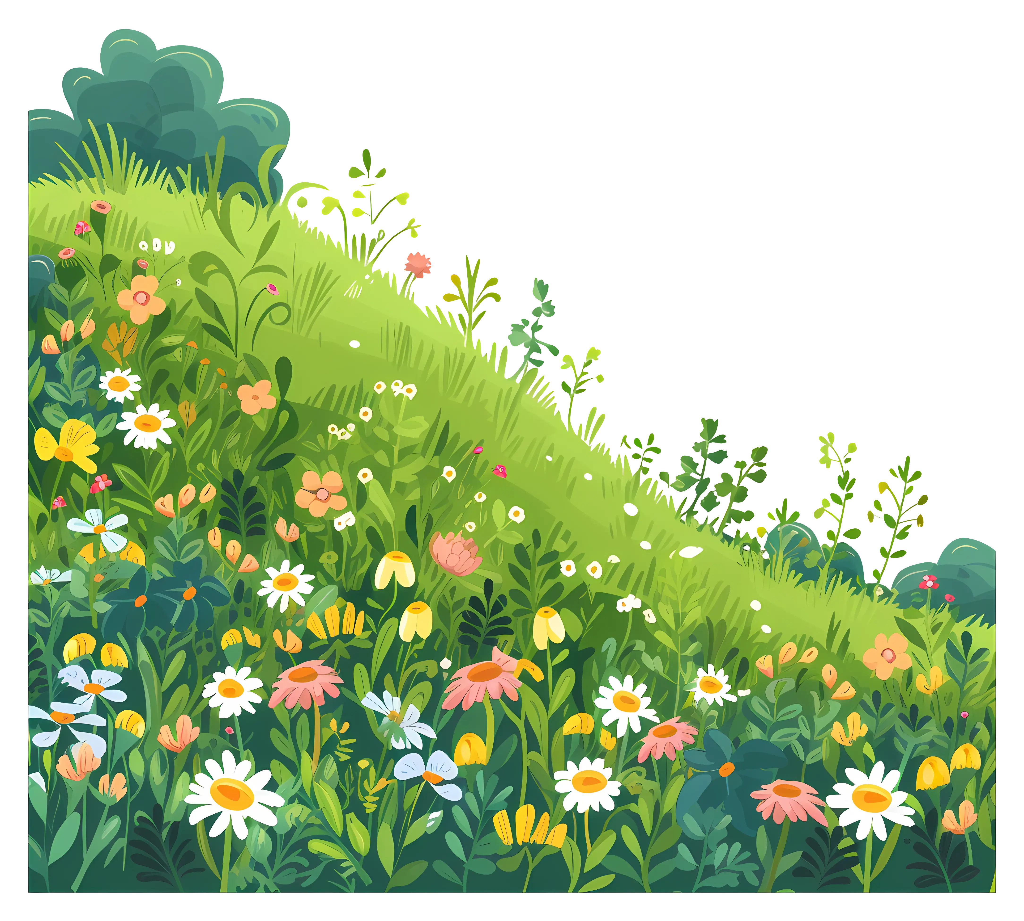 Colorful Flower Field Illustration with Greenery