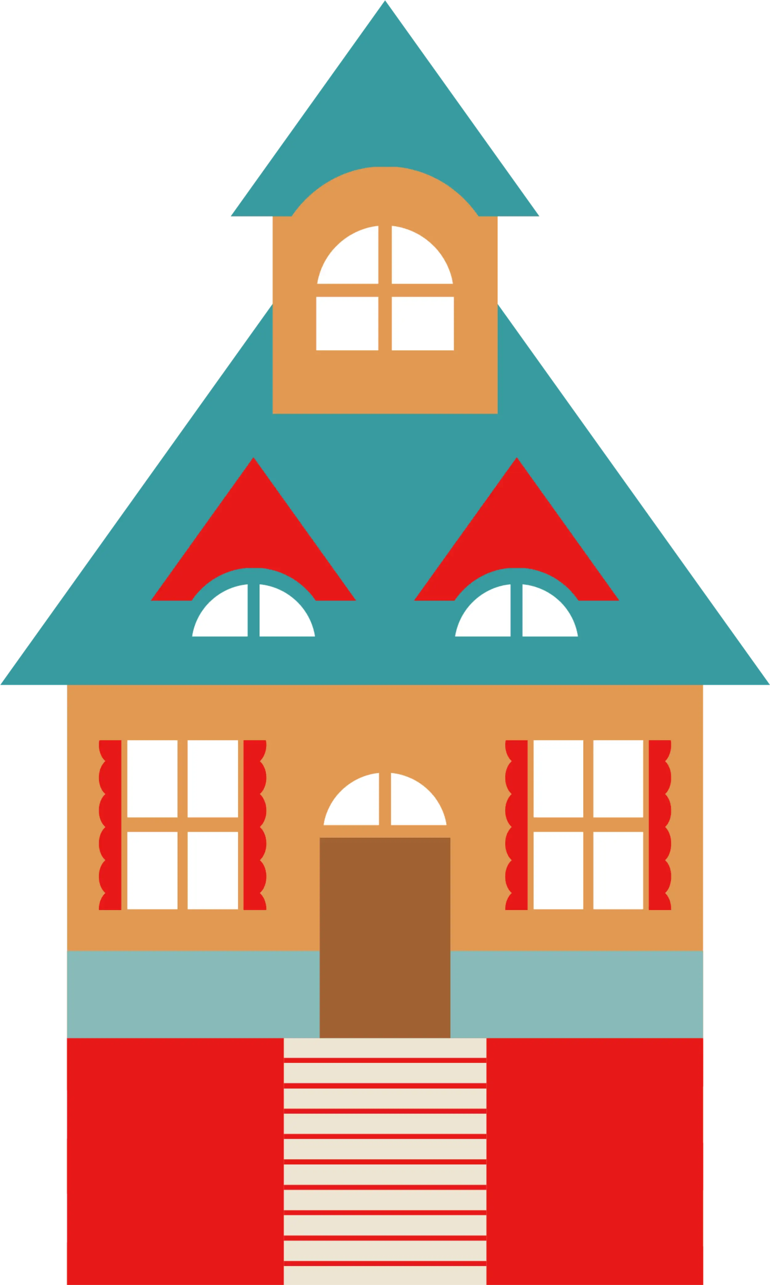 Colorful Cartoon House with Red Roof