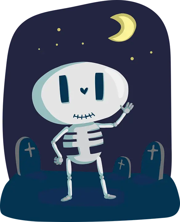 Cute Cartoon Skeleton at Night