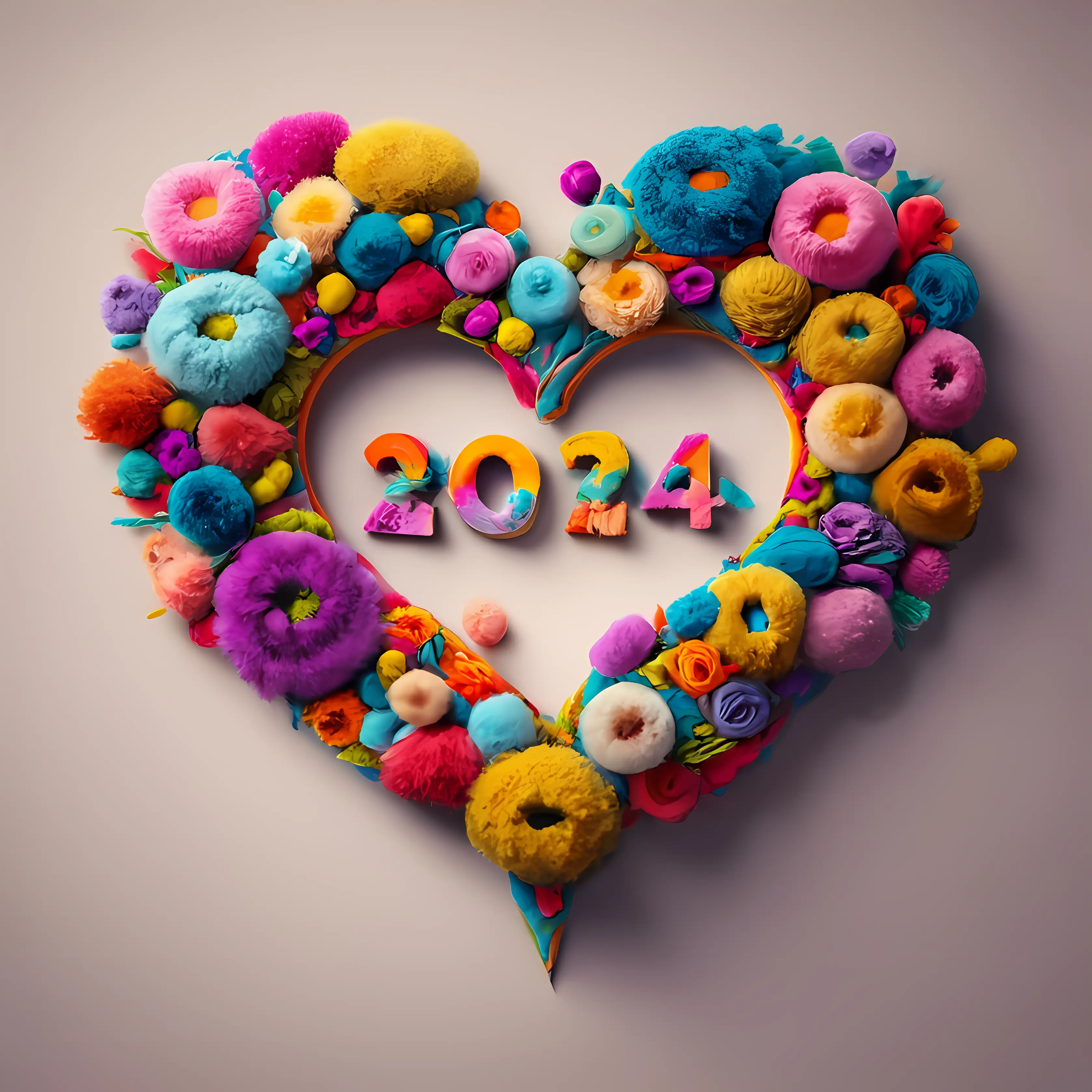 Colorful Heart with Flowers for 2024