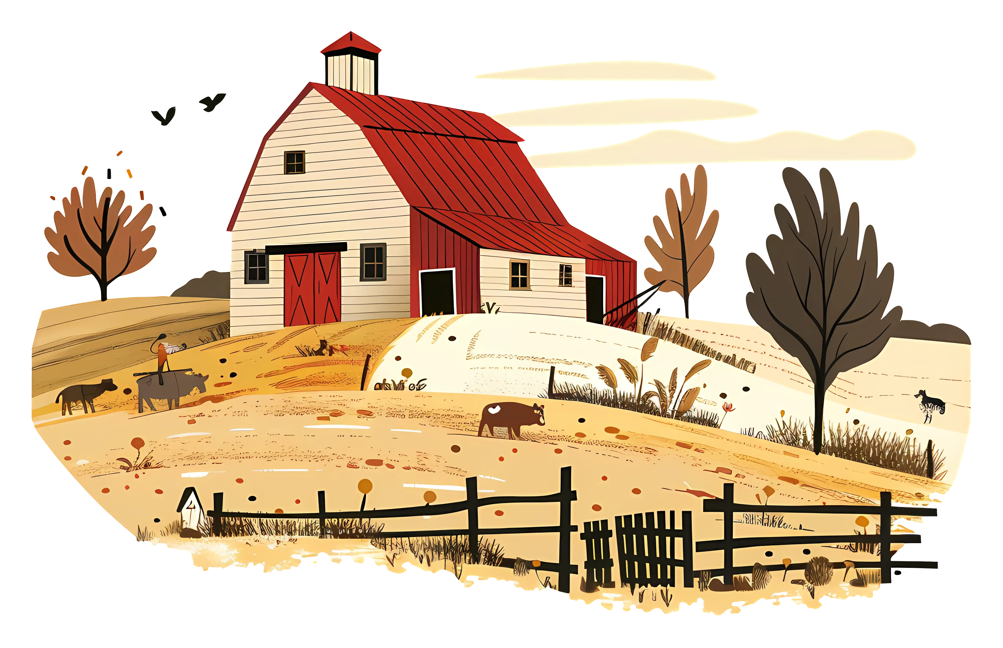 Farm Scene Featuring a Red Barn