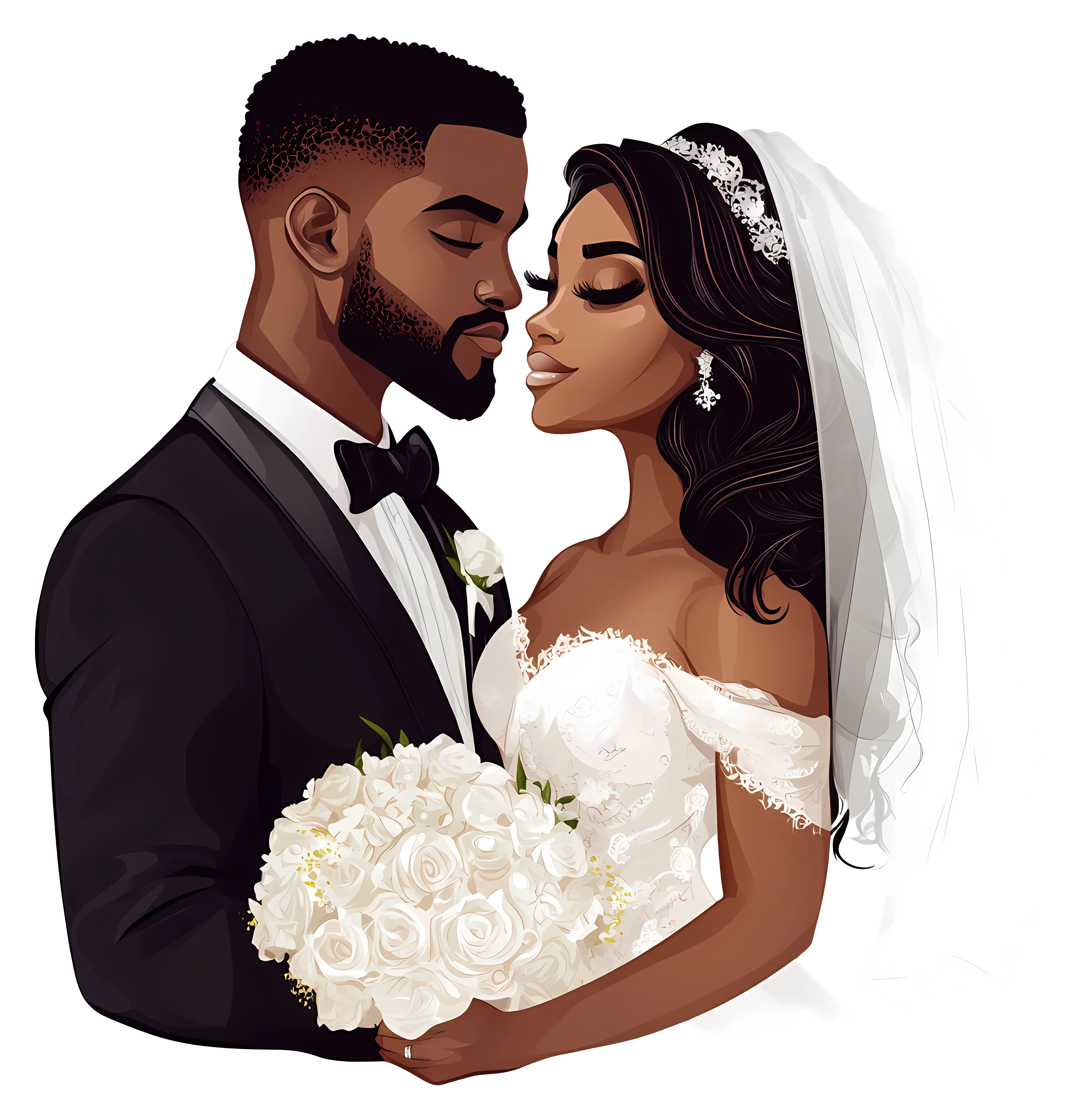 Wedding Couple Illustration with Romantic Pose