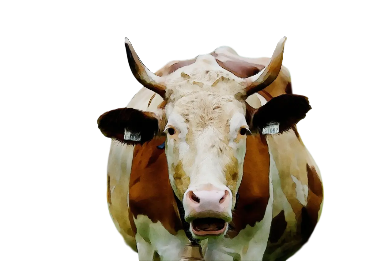 Brown and White Cow with Horns