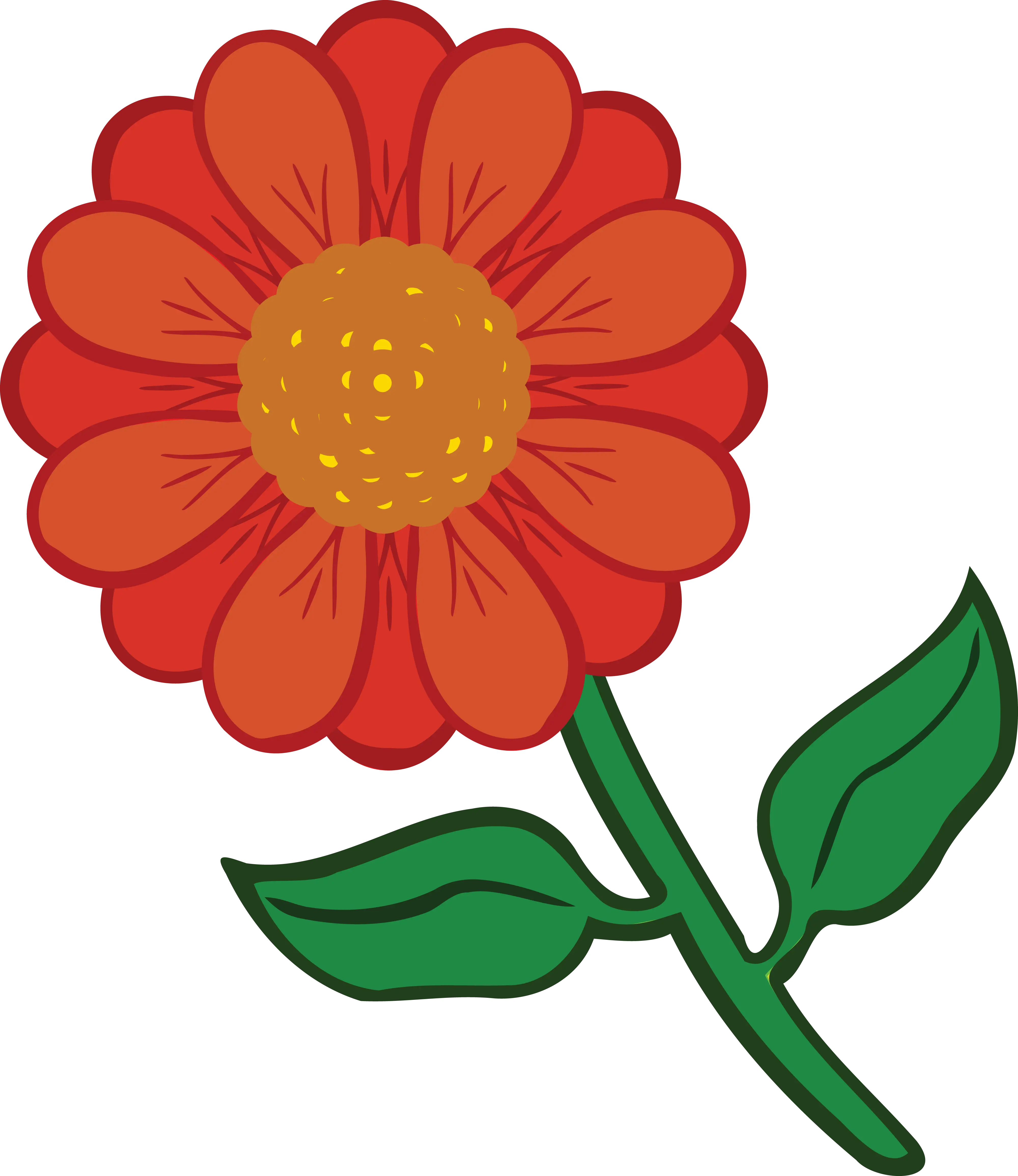 Illustration of a Red Flower with Green Leaves