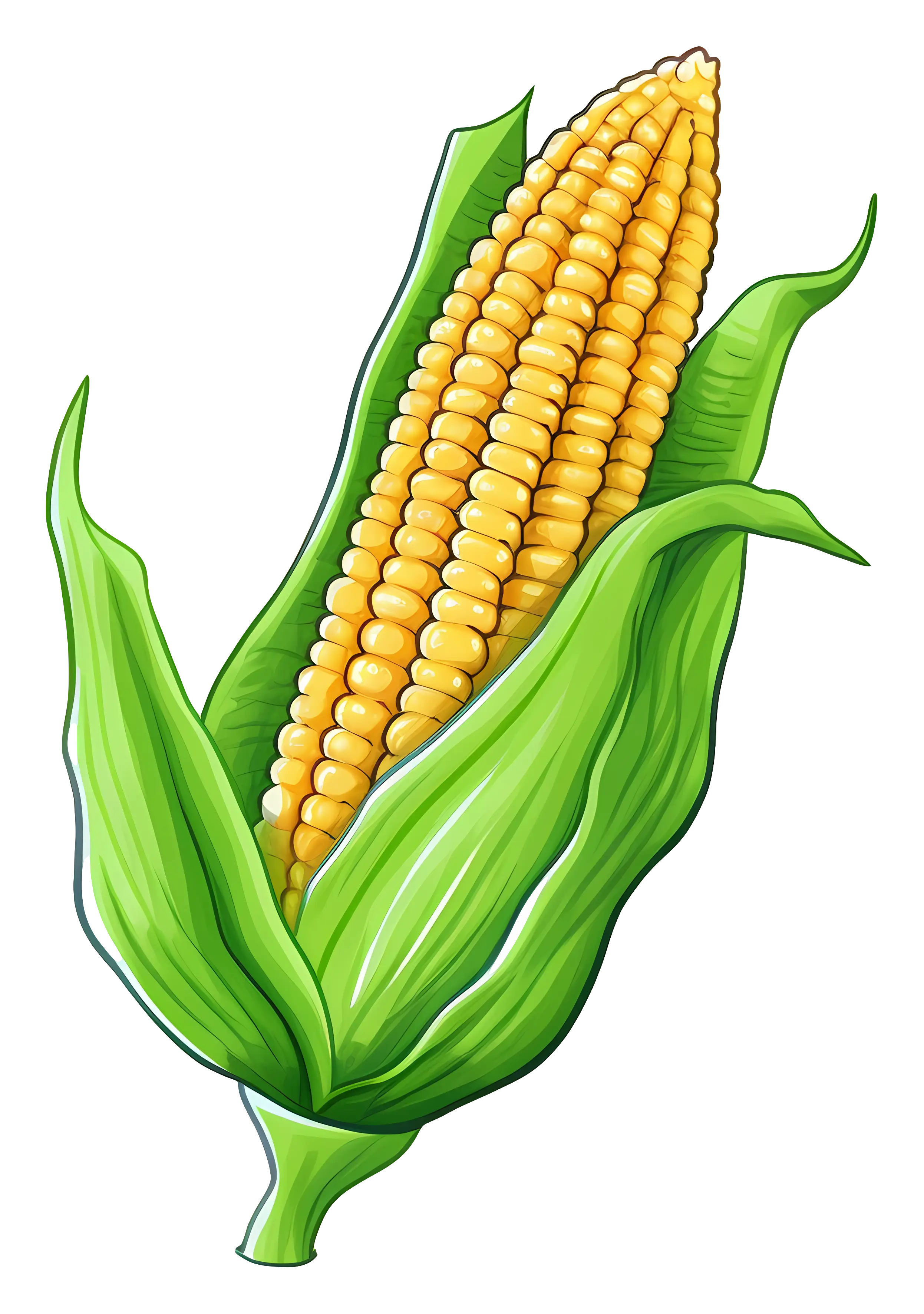 Fresh Corn Cob with Green Leaves