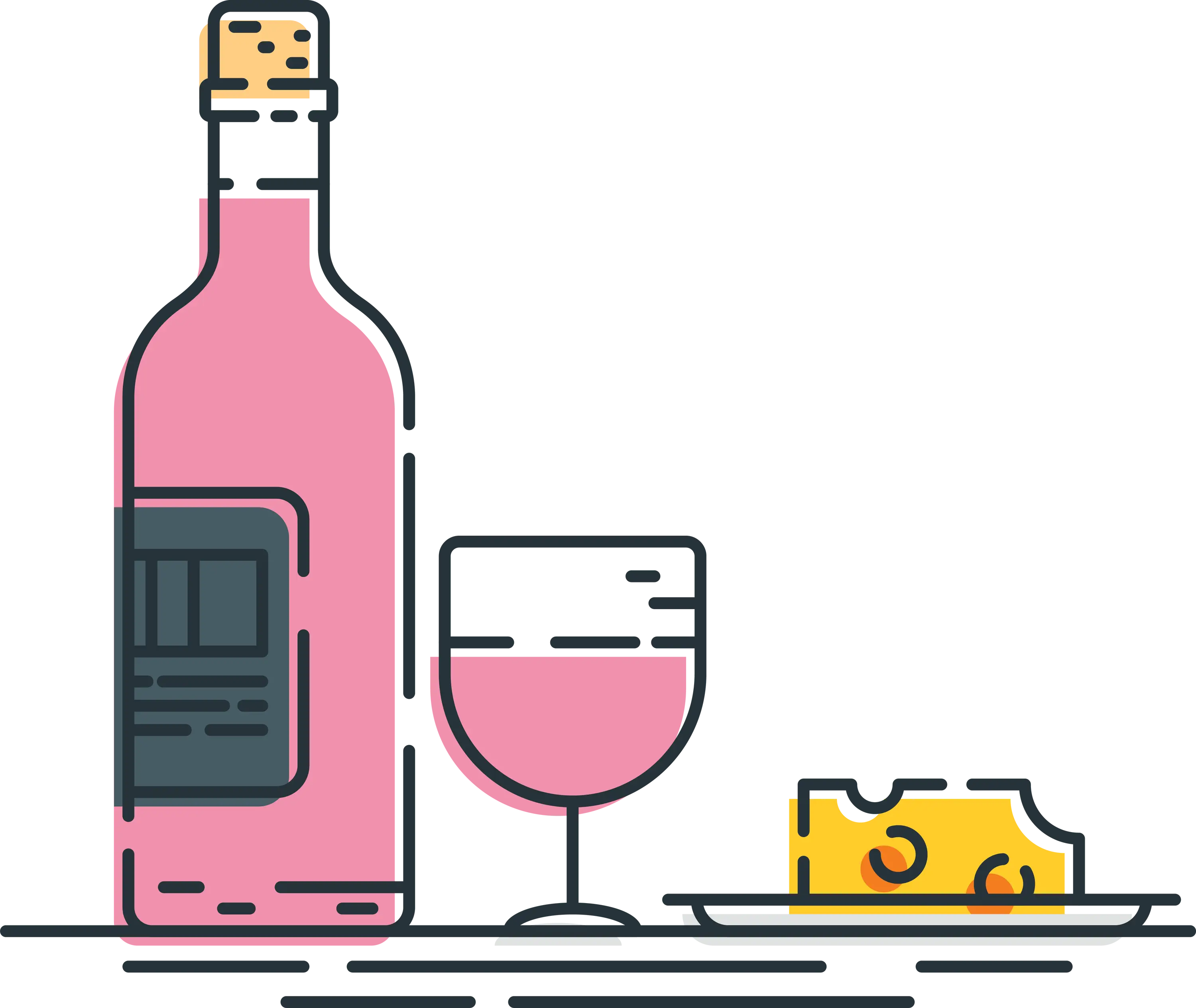 Wine Bottle with Cheese Platter Illustration