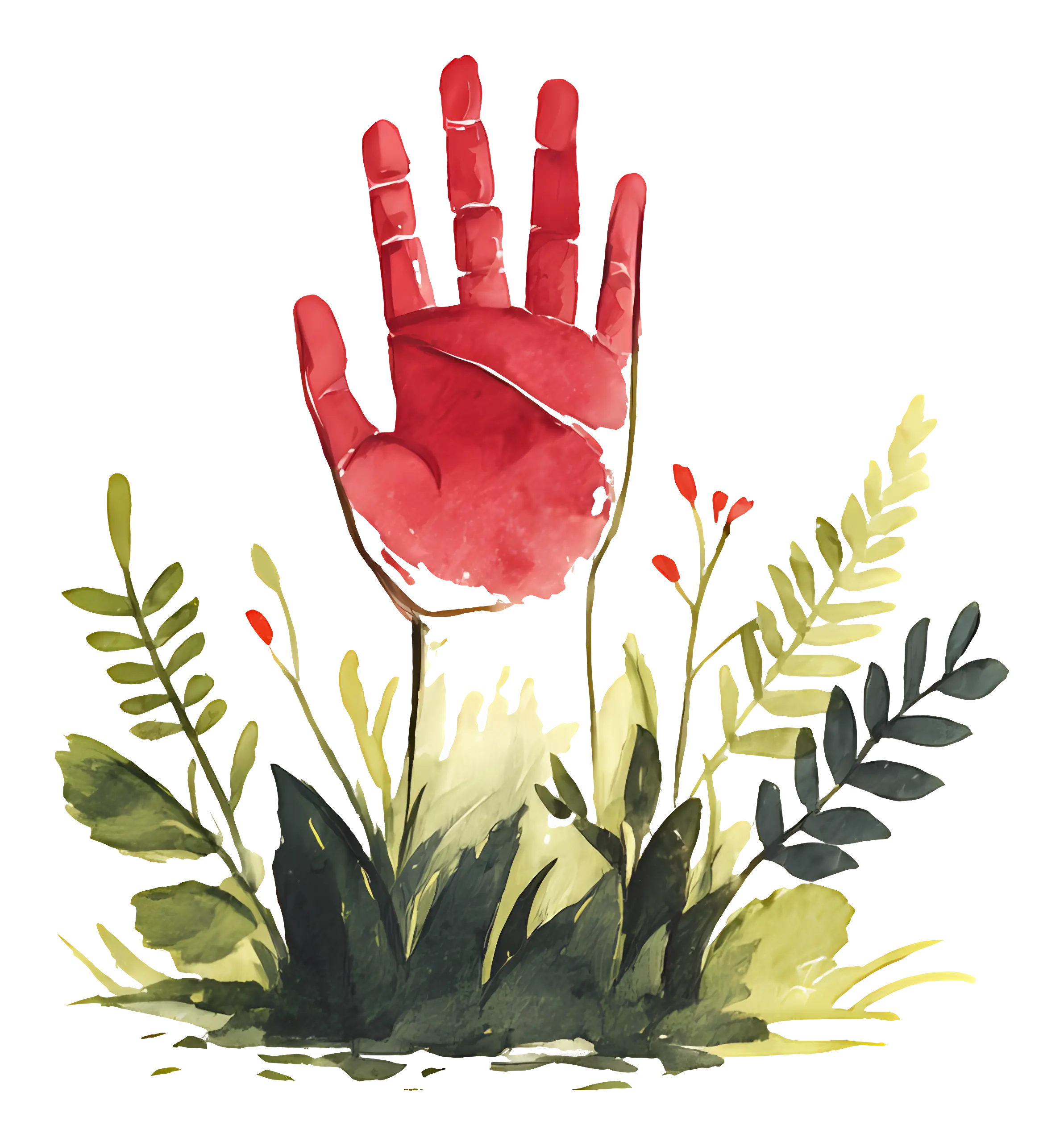 Red Hand with Nature Illustration