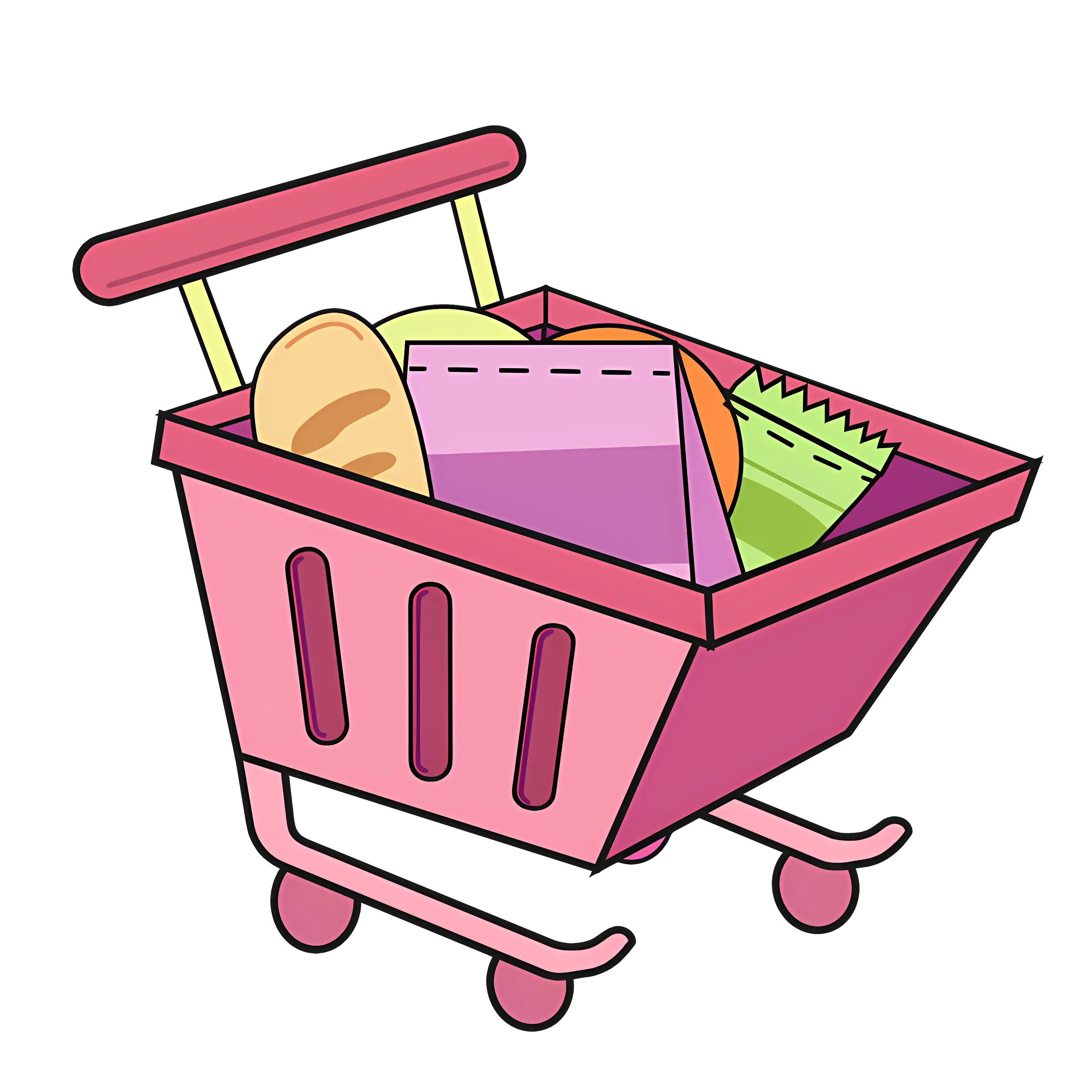 Pink Shopping Cart with Groceries