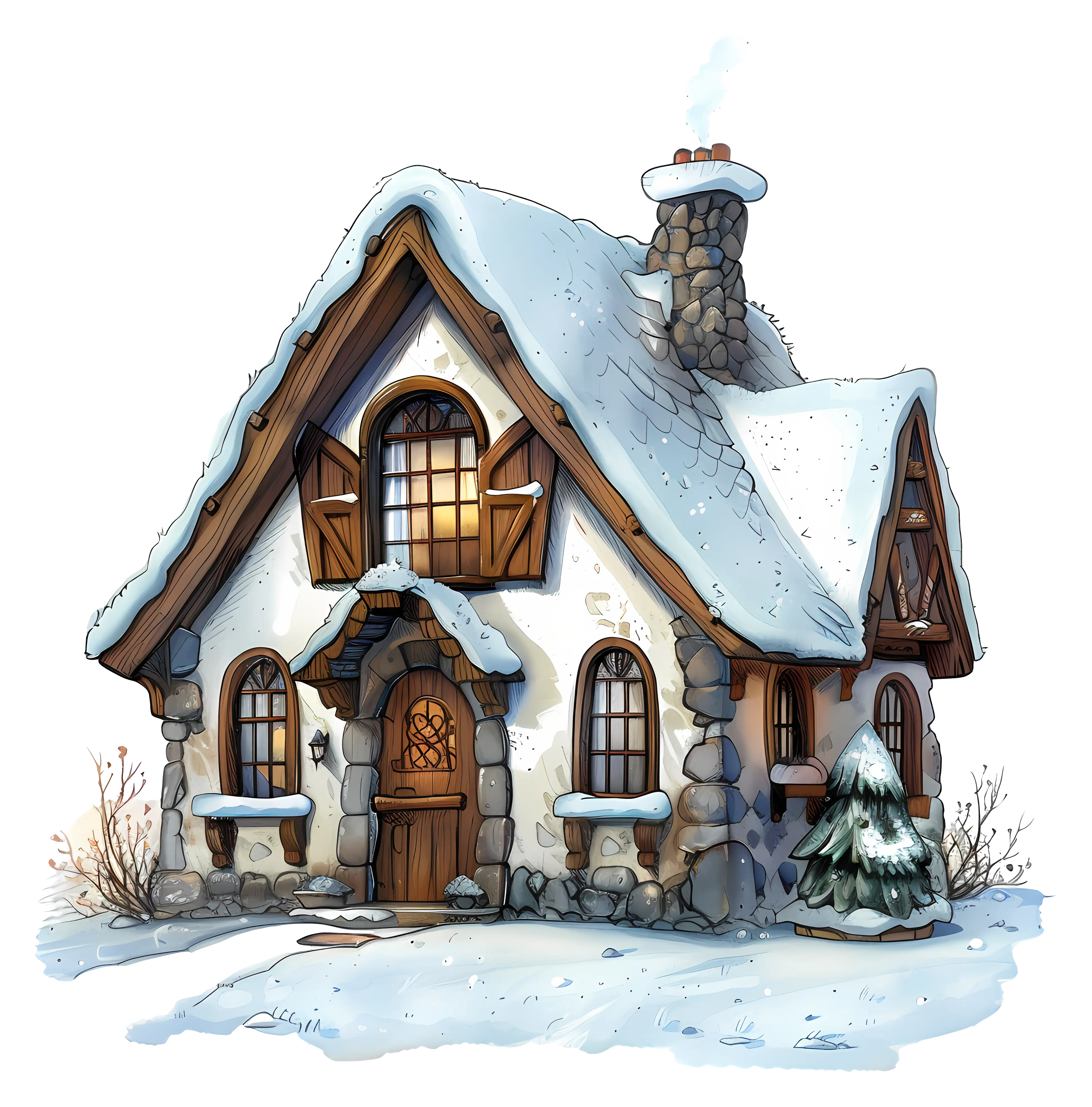 Snow-Covered Cozy Small House in Winter