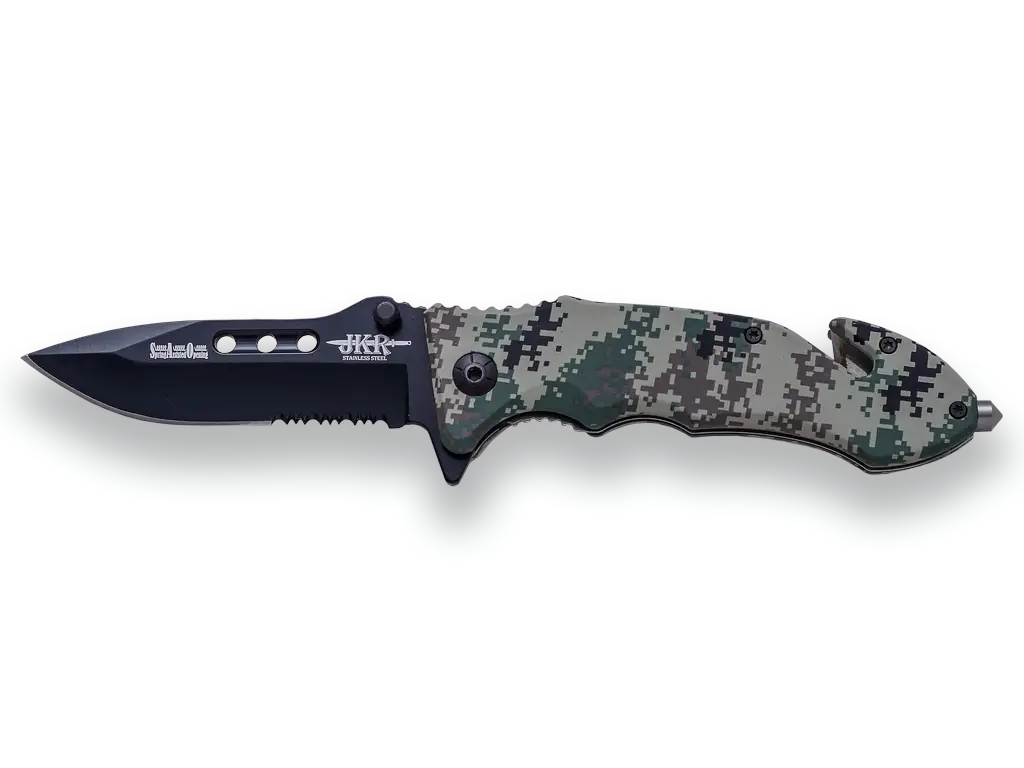 Camouflage Tactical Knife with Serrated Blade
