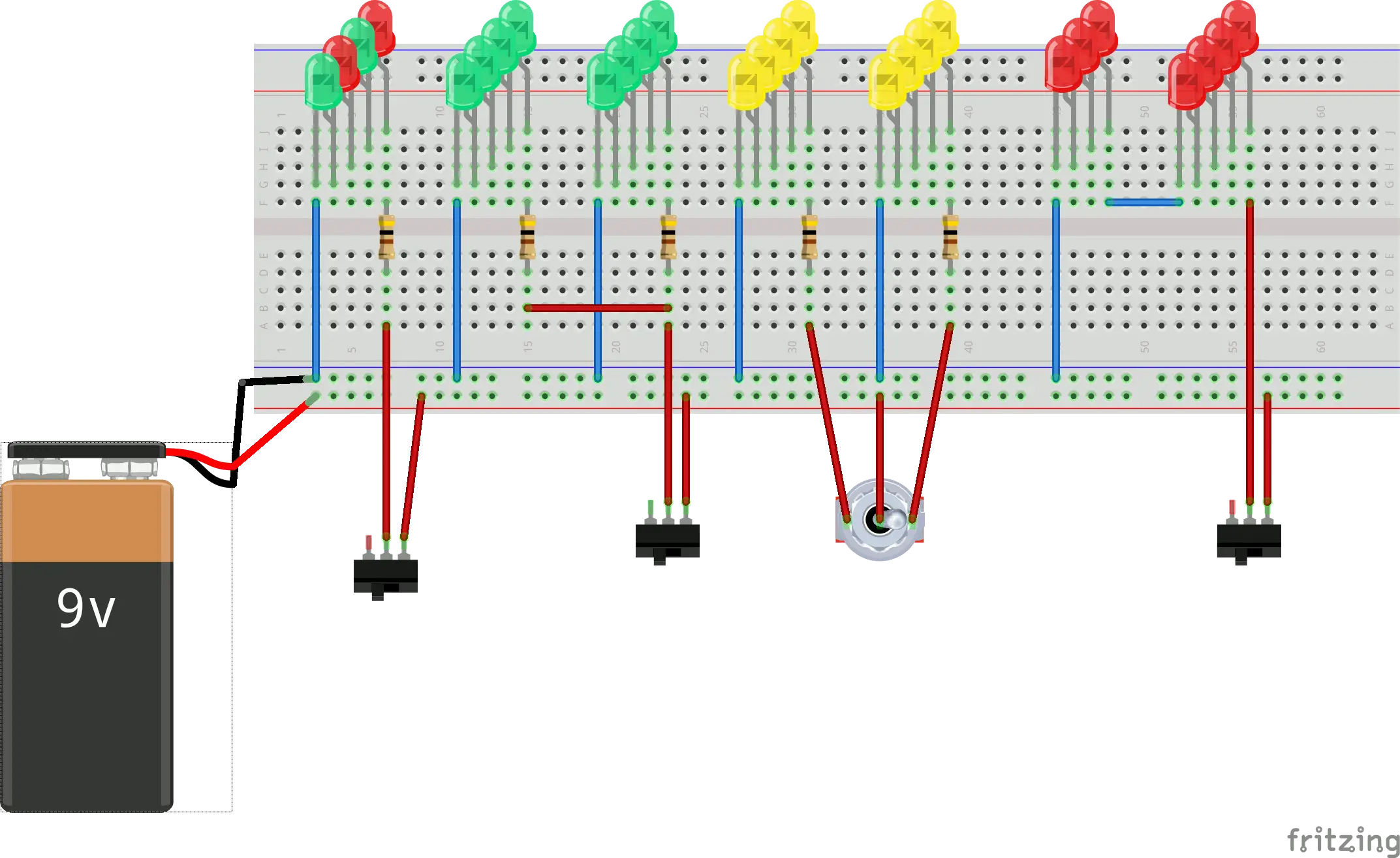 Breadboard Circuit with LEDs and Battery