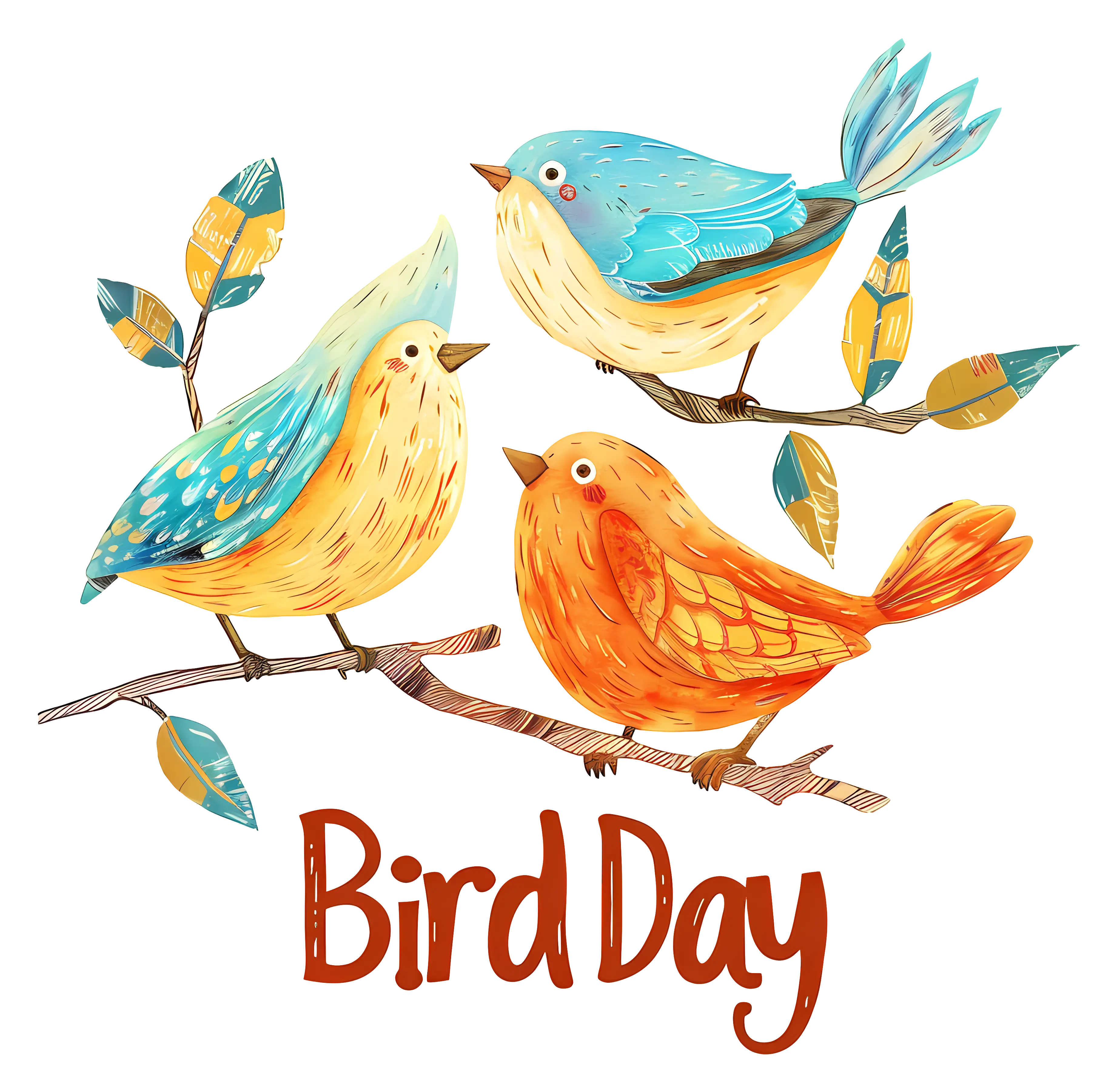 Colorful Birds on Branch for Bird Day