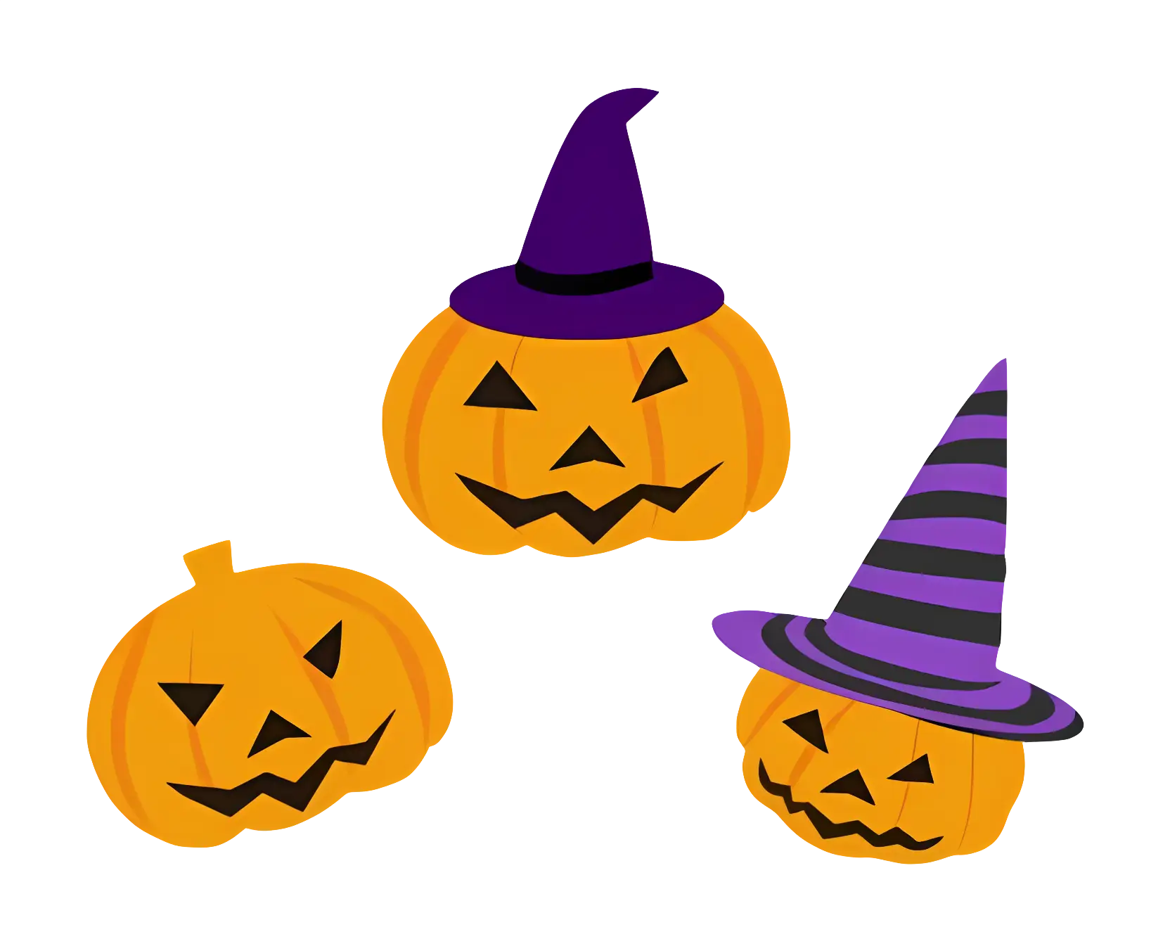 Jack-o-Lanterns with Witch Hats for Halloween