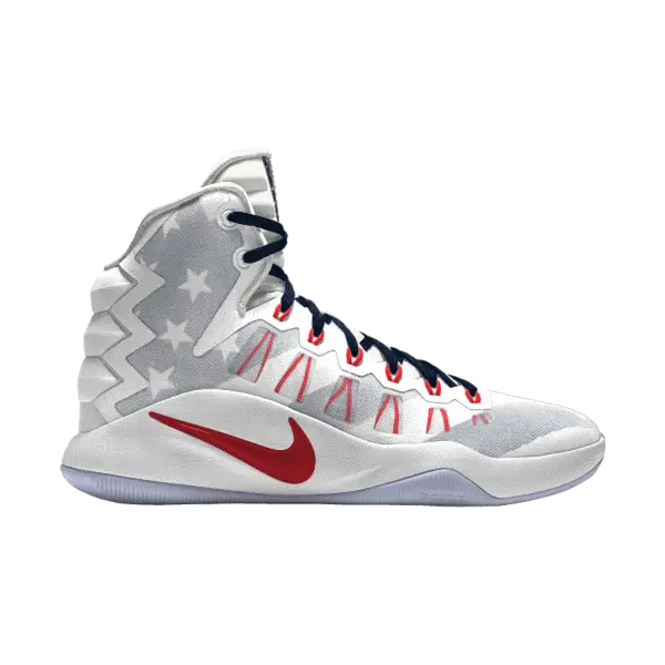 White and Red High-Top Basketball Shoe