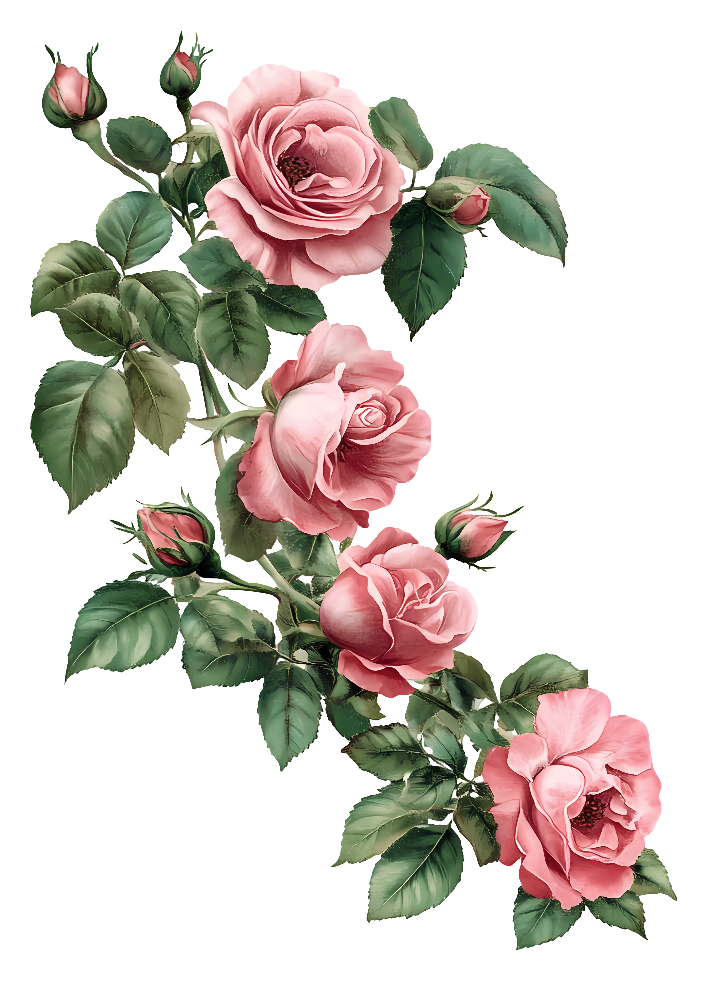 Pink Roses with Green Leaves