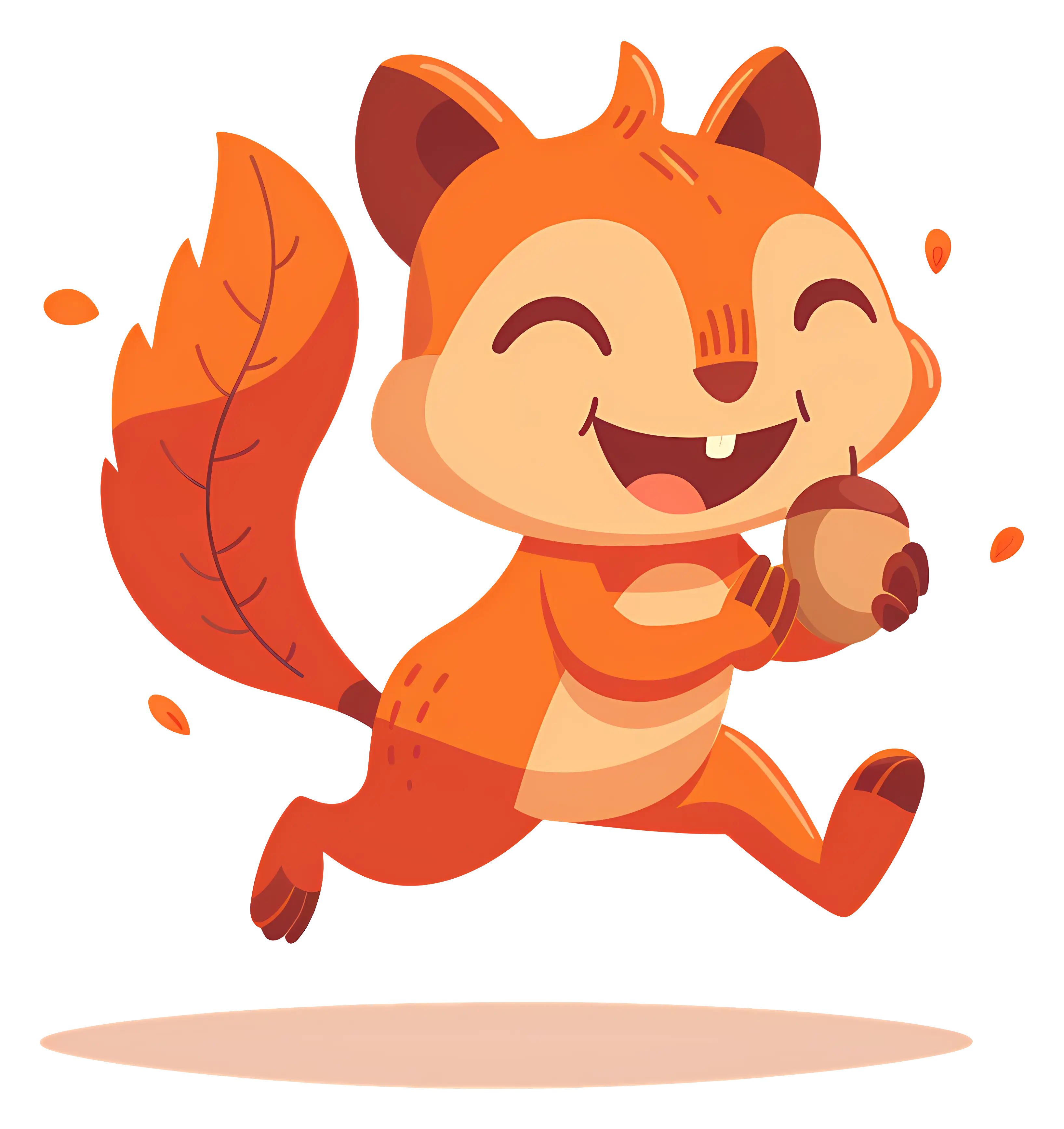 Happy cartoon squirrel holding an acorn