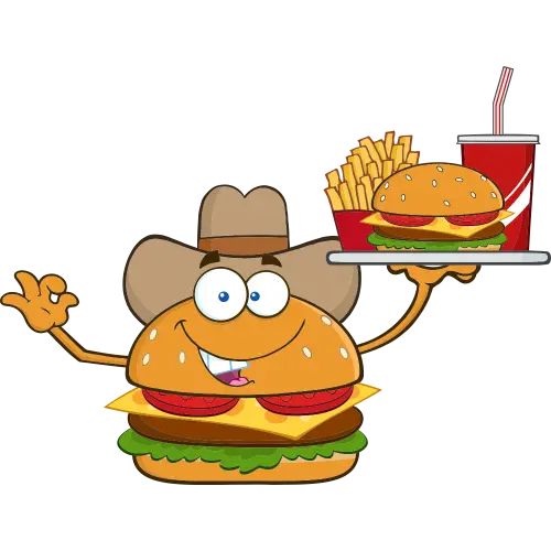 Cheerful Burger Cartoon with Fries and Drink