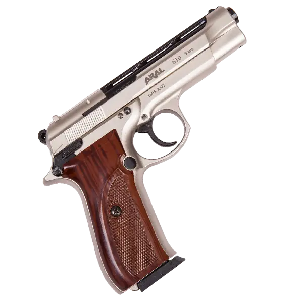 Metallic Handgun with Polished Handle